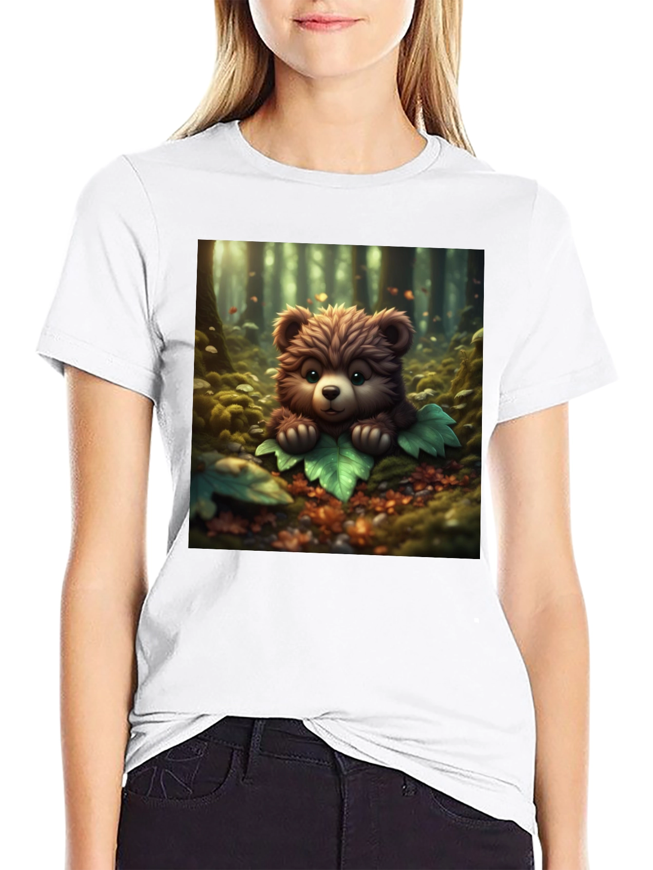 Cute Bear Graphic Tee - Black
