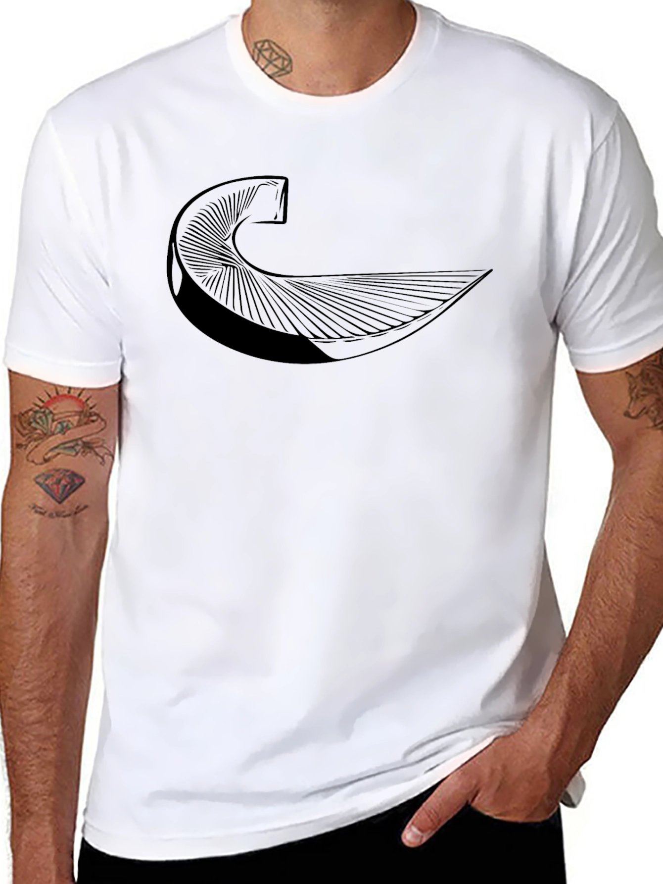 Abstract Wave Graphic Tee - Stylish Black T-Shirt