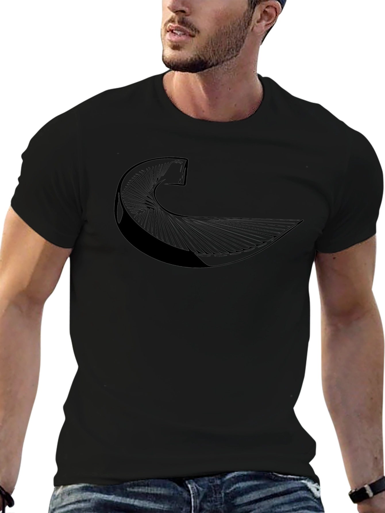 Abstract Wave Graphic Tee - Stylish Black T-Shirt