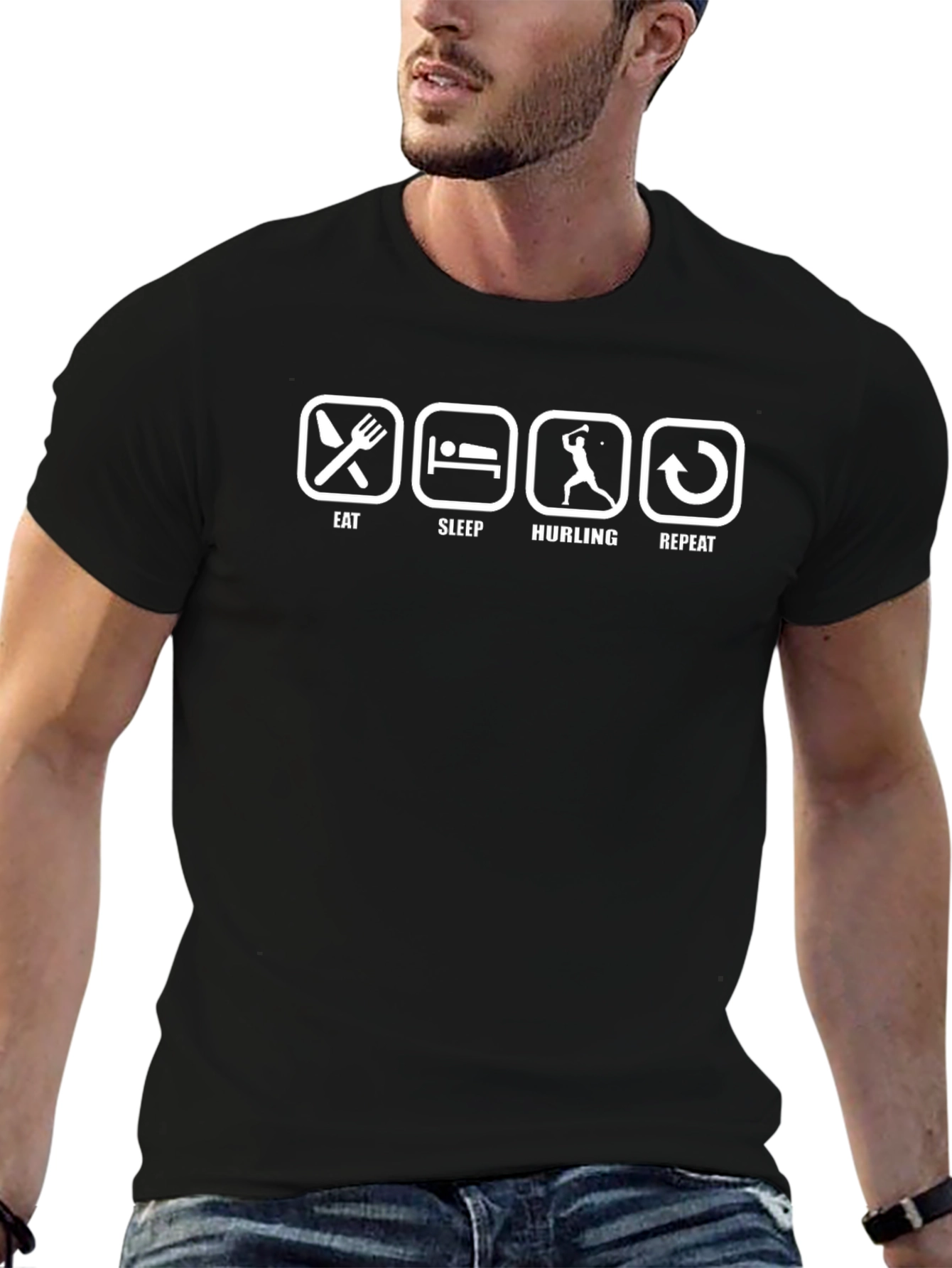 Eat Sleep Hurling Repeat Black T-Shirt