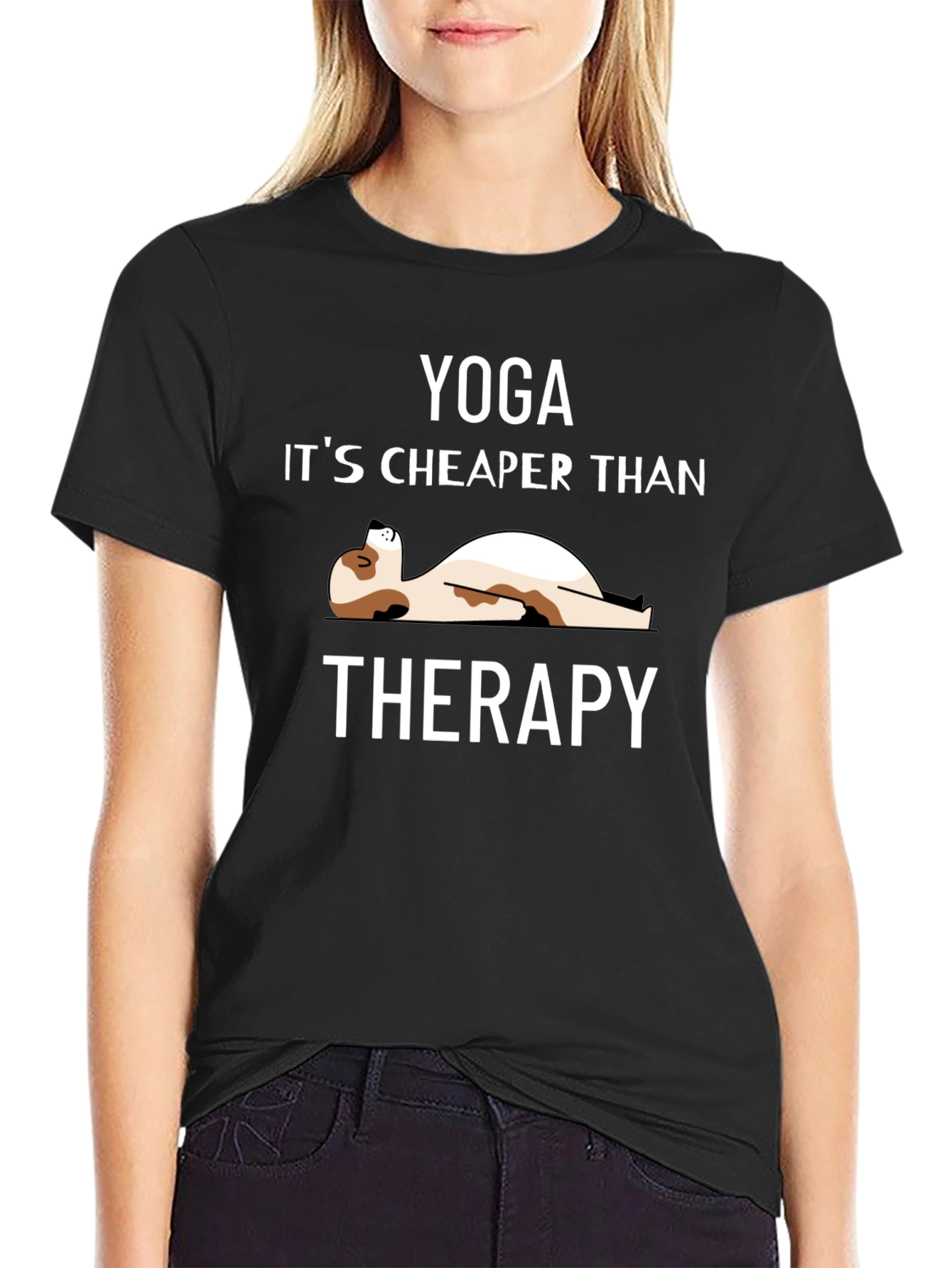 Yoga Cheaper Than Therapy Black T-Shirt