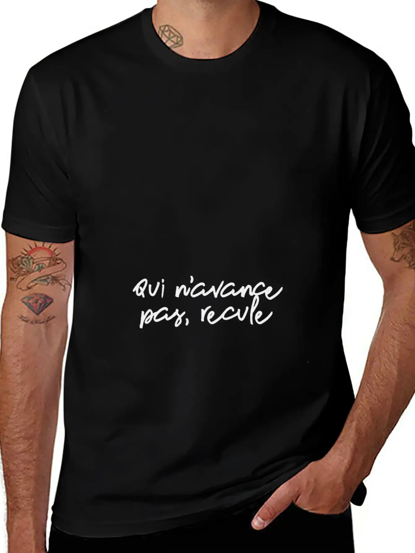 Qui N'avance Pas, Recule Inspirational Unisex Short Sleeve Soft Cotton T-Shirt – Casual Everyday Wear