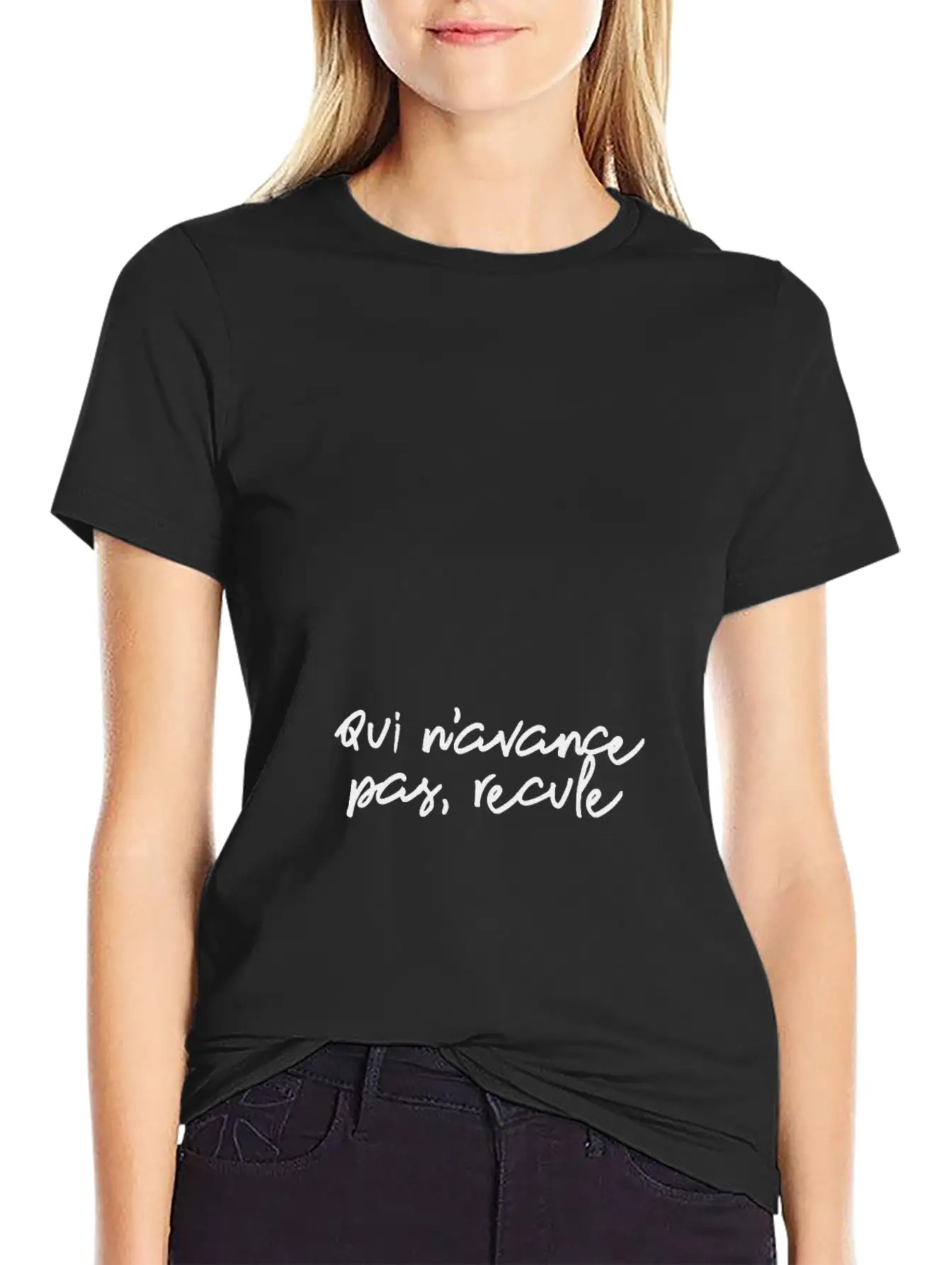 Qui N'avance Pas, Recule Inspirational Unisex Short Sleeve Soft Cotton T-Shirt – Casual Everyday Wear