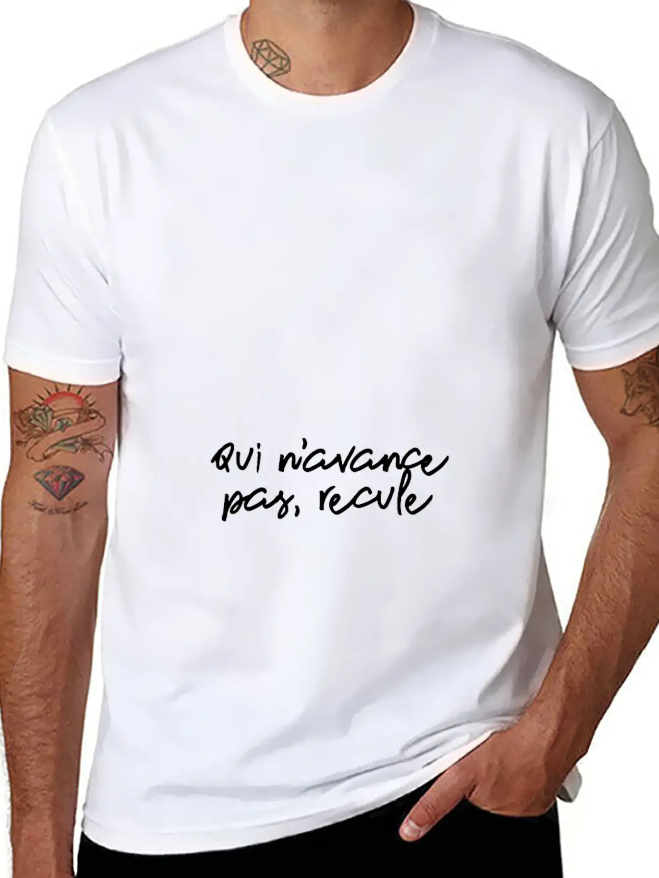 Qui N'avance Pas, Recule Inspirational Unisex Short Sleeve Soft Cotton T-Shirt – Casual Everyday Wear