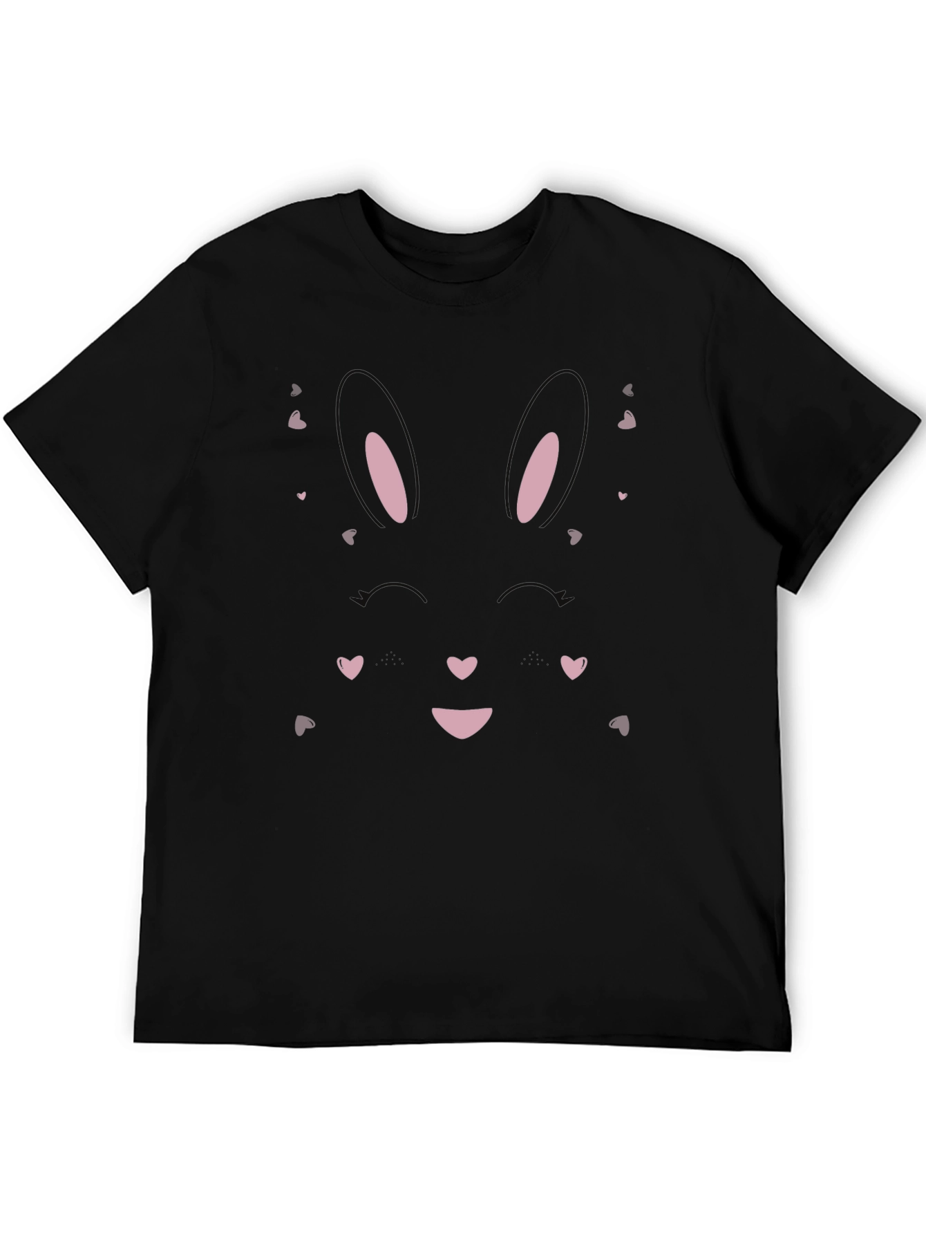 Cute Bunny Face Graphic Tee - Black