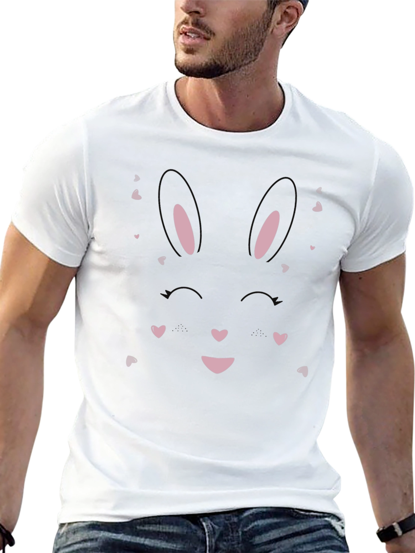 Cute Bunny Face Graphic Tee - Black