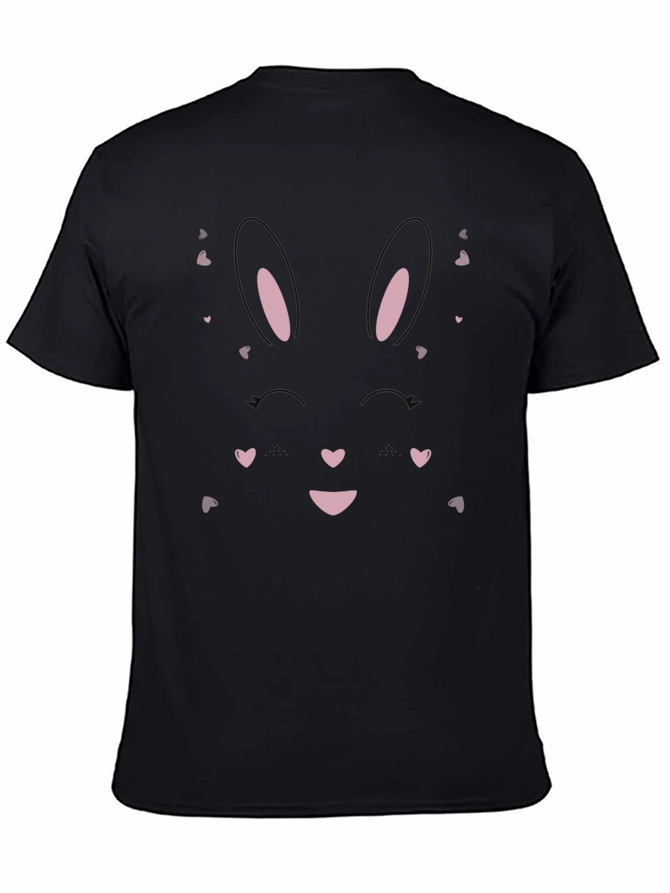 Cute Bunny Face Graphic Tee - Black