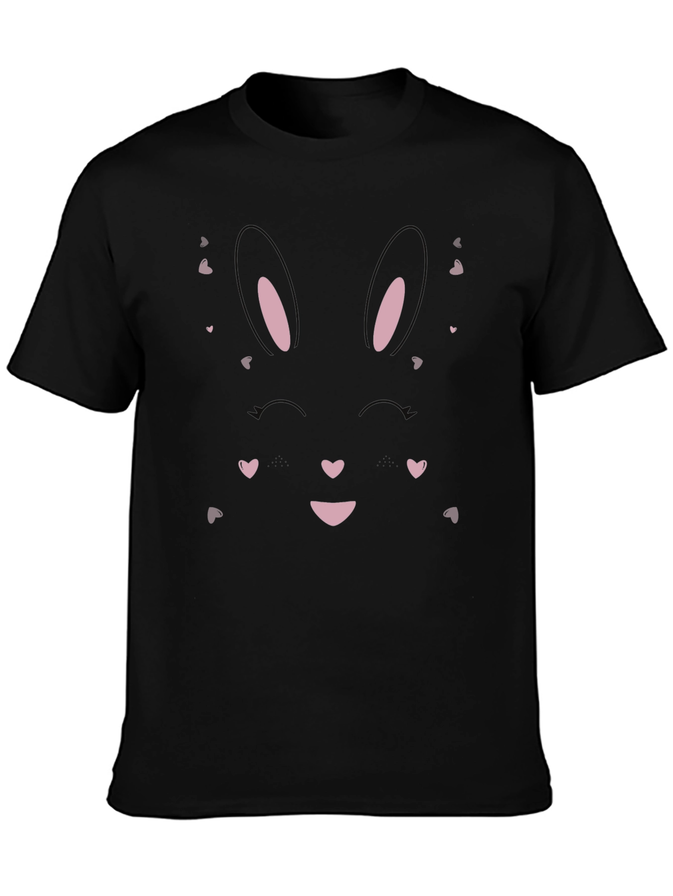 Cute Bunny Face Graphic Tee - Black