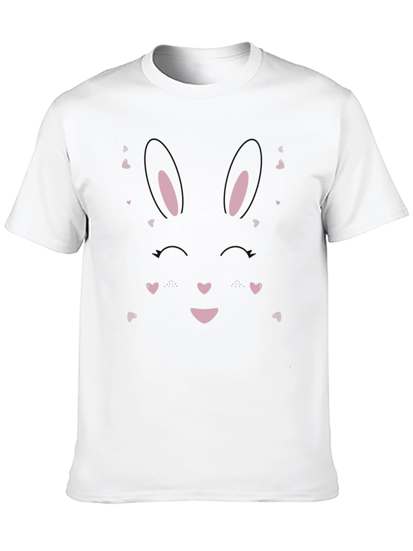 Cute Bunny Face Graphic Tee - Black