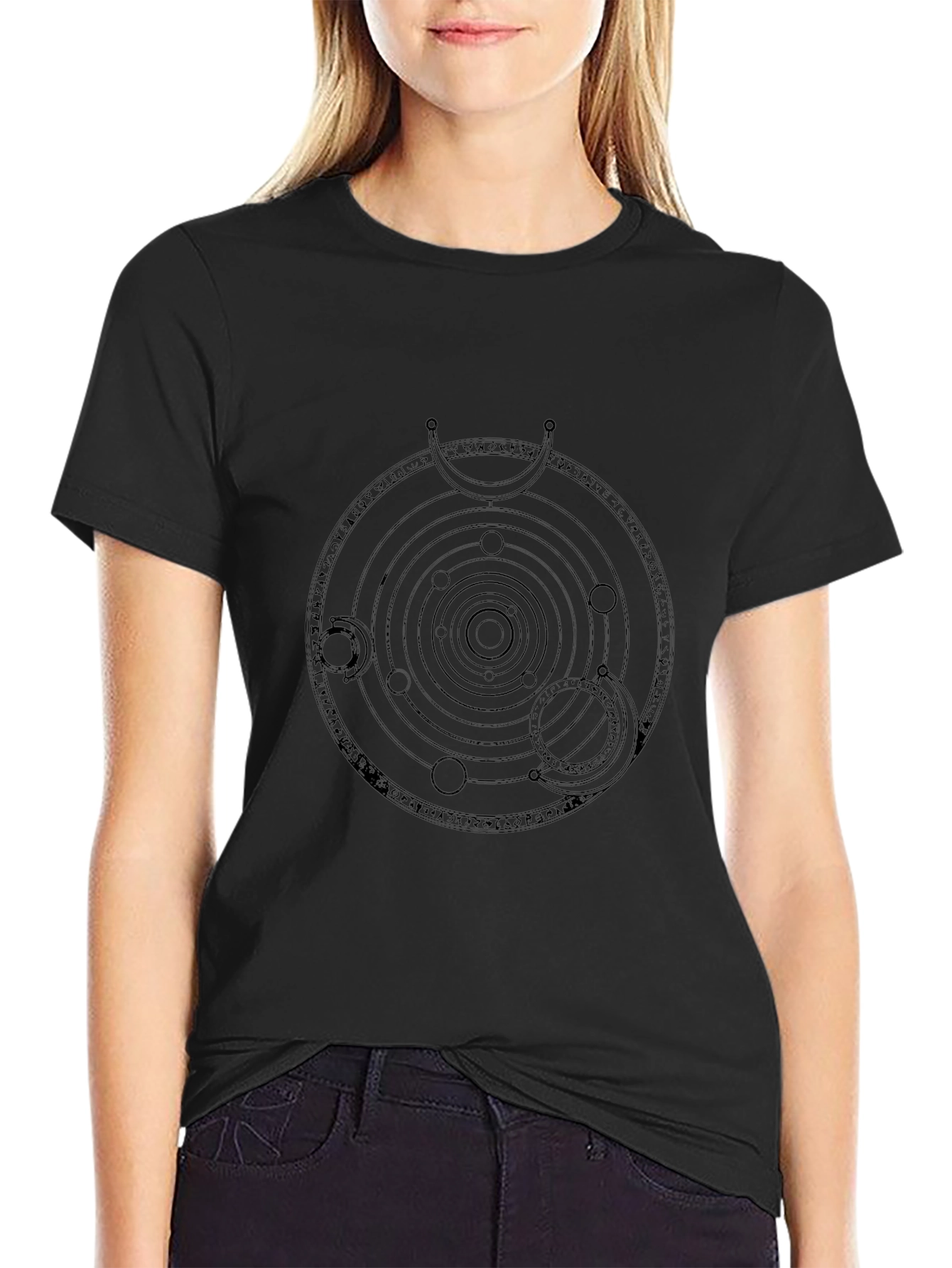 Occult Geometric Print Black T-Shirt