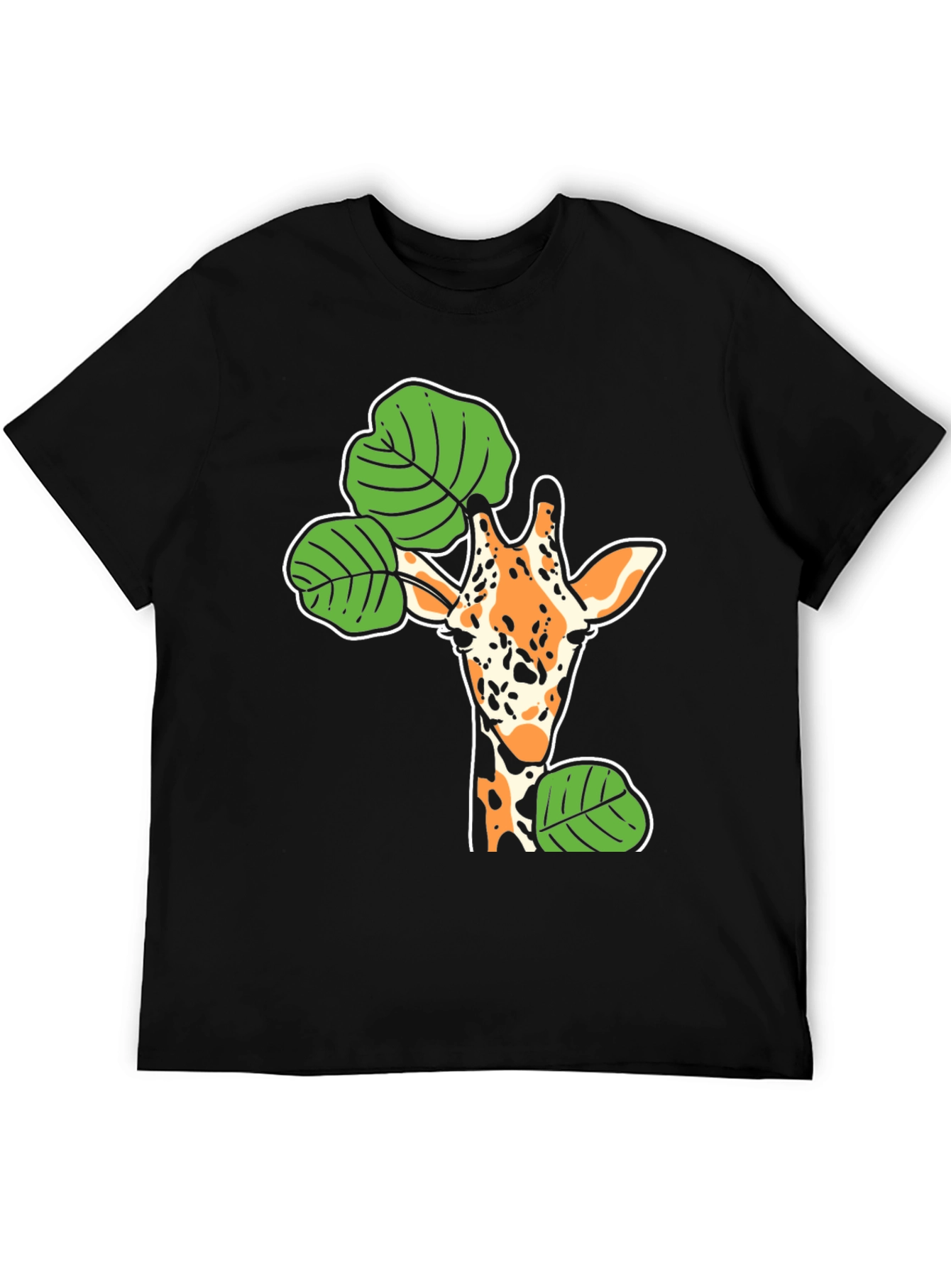 Giraffe and Leaf Graphic Black T-Shirt