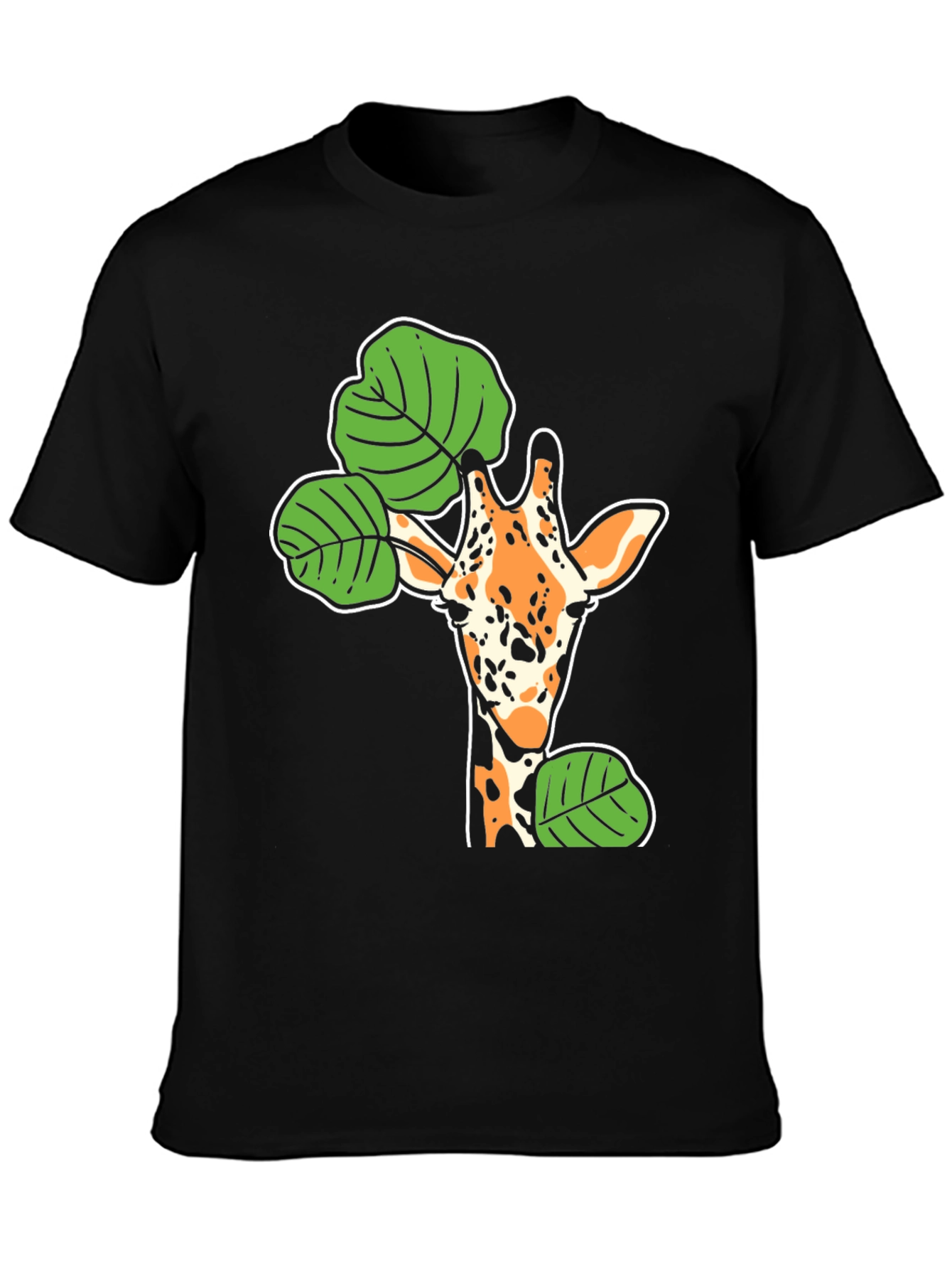 Giraffe and Leaf Graphic Black T-Shirt