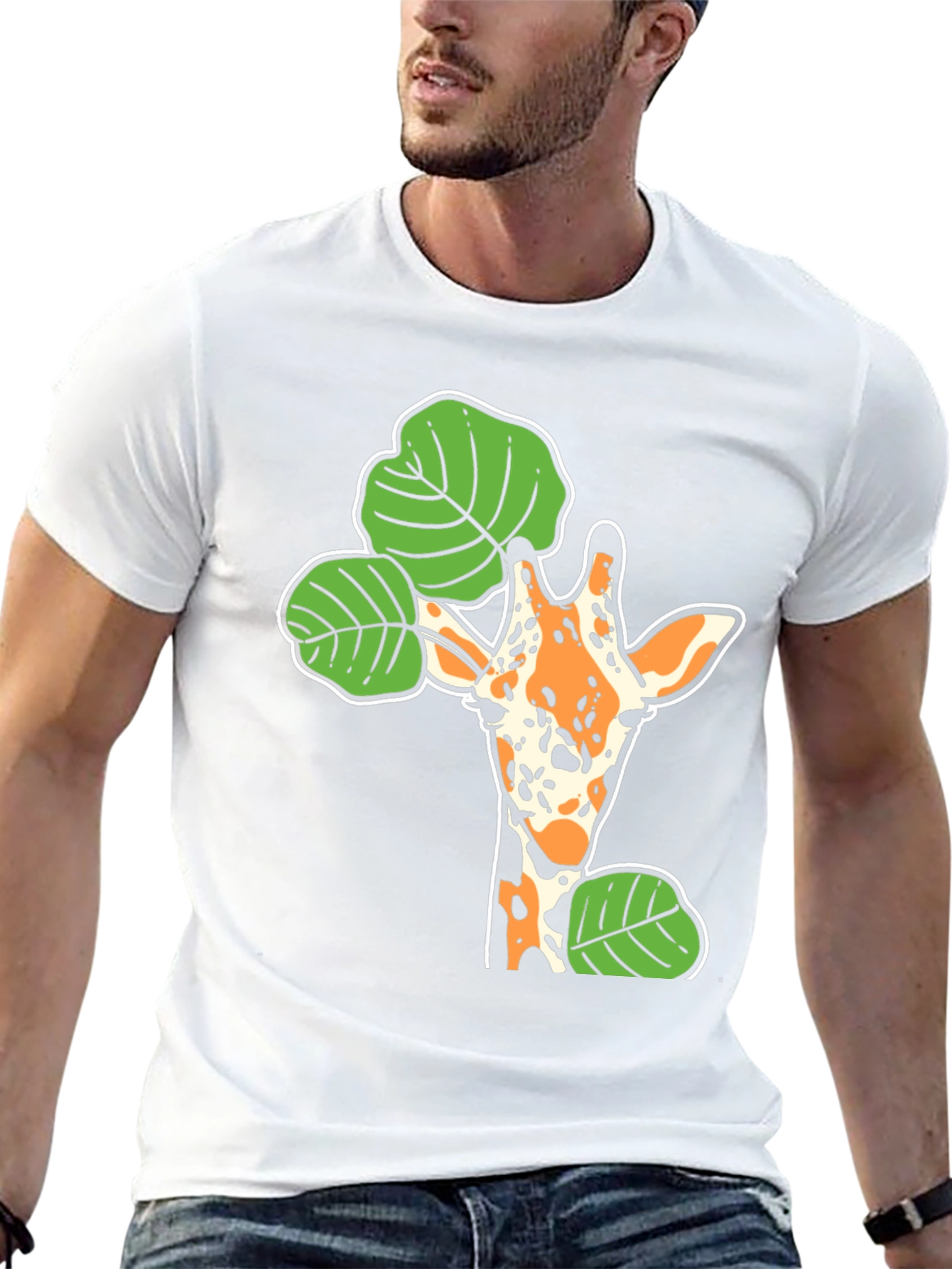Giraffe and Leaf Graphic Black T-Shirt