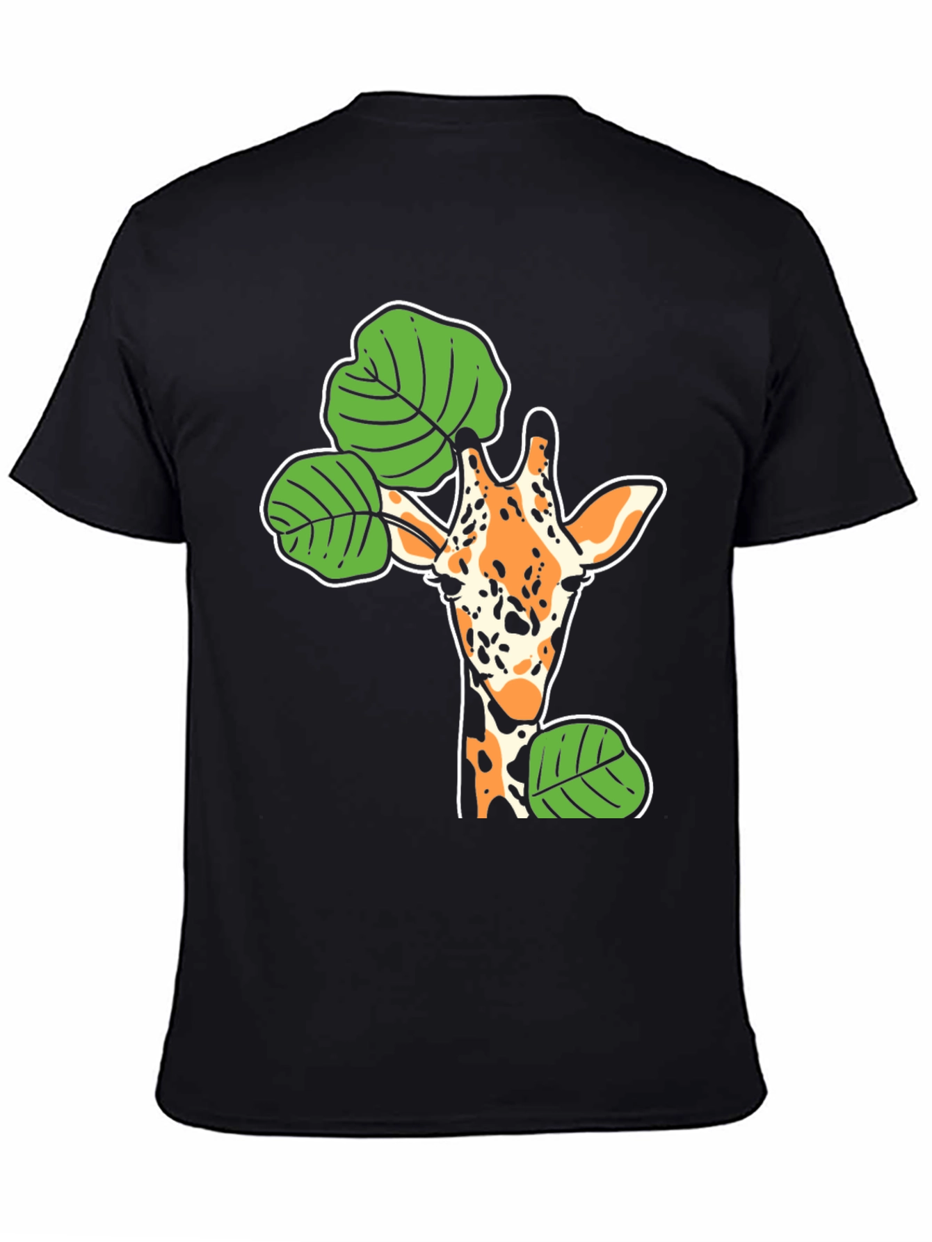 Giraffe and Leaf Graphic Black T-Shirt