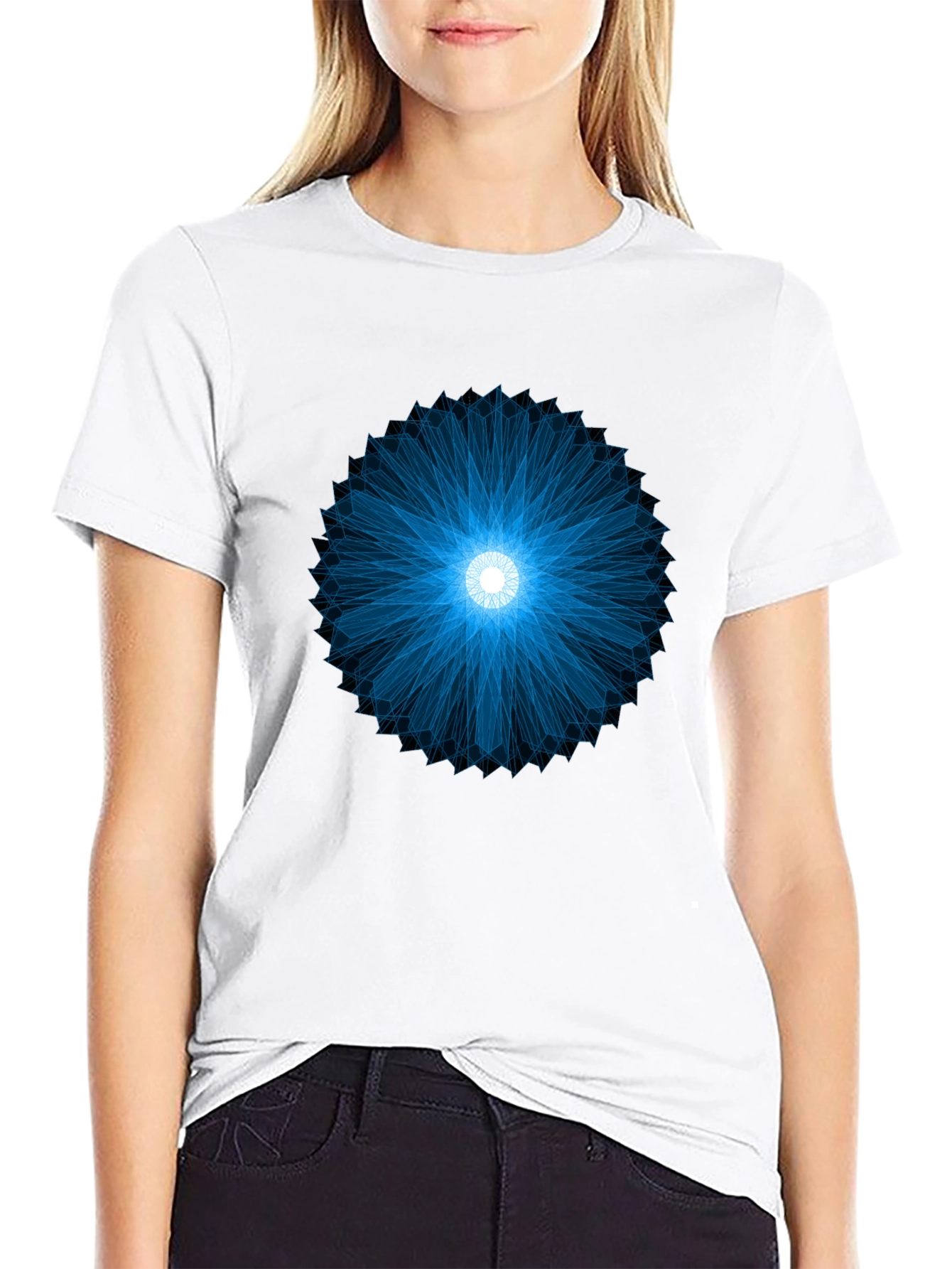 Geometric Blue Burst Black T-Shirt