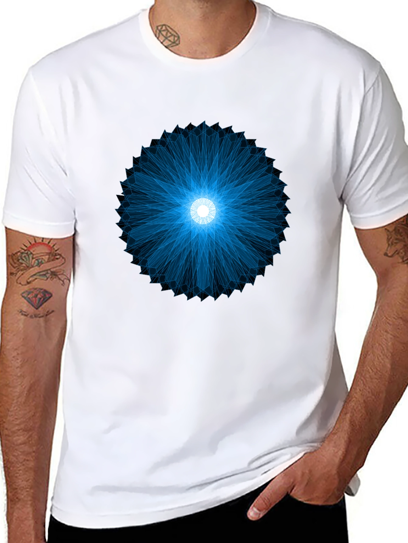 Geometric Blue Burst Black T-Shirt