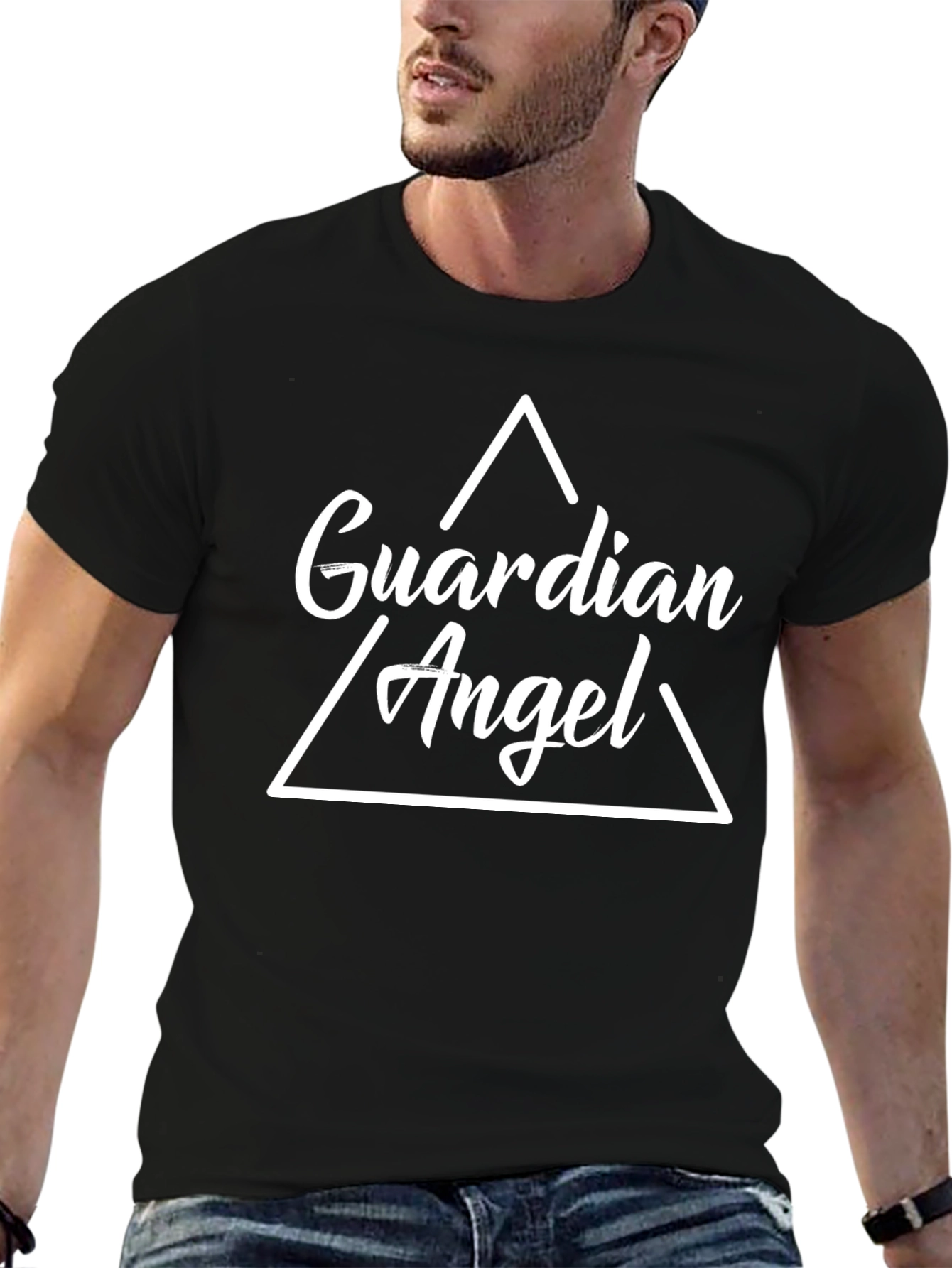 Guardian Angel Graphic Print Black T-Shirt