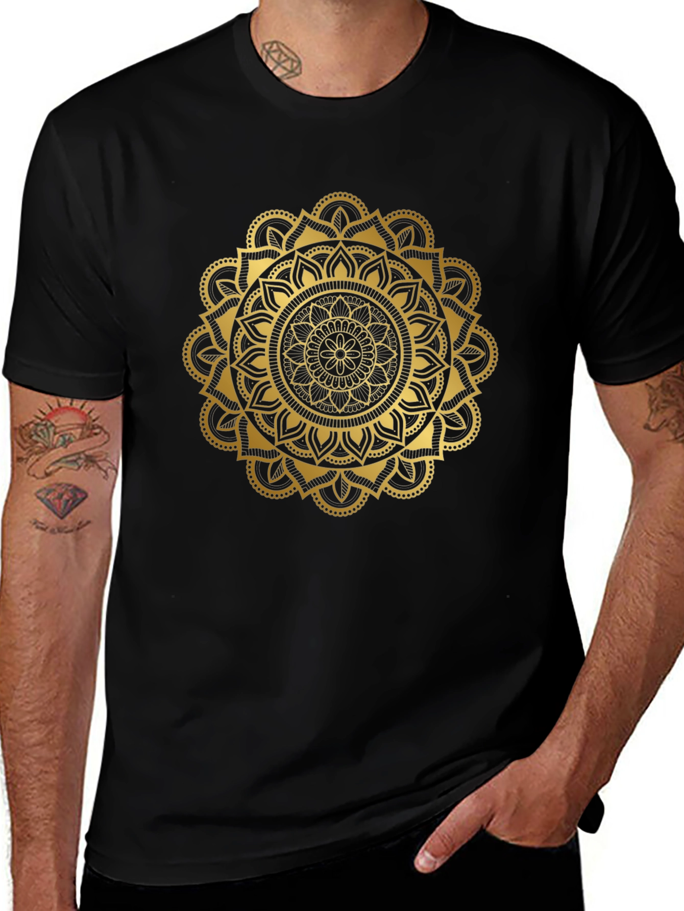 Golden Mandala Graphic Black T-Shirt