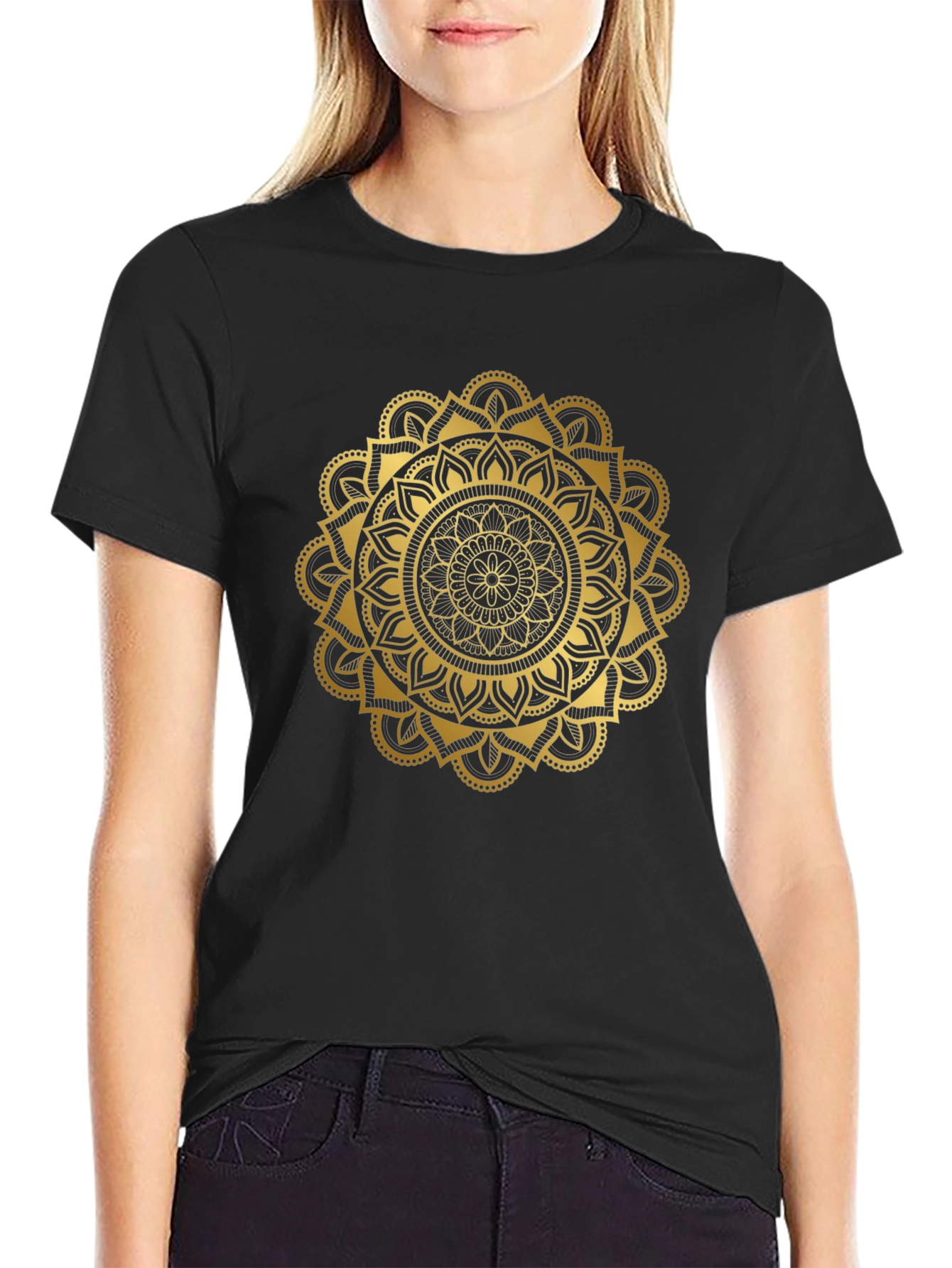 Golden Mandala Graphic Black T-Shirt