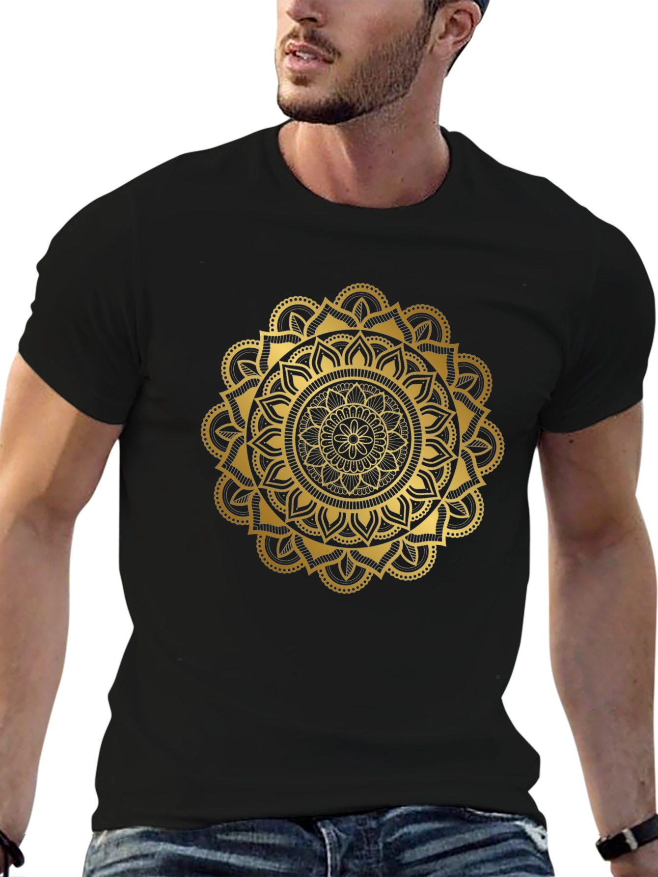 Golden Mandala Graphic Black T-Shirt
