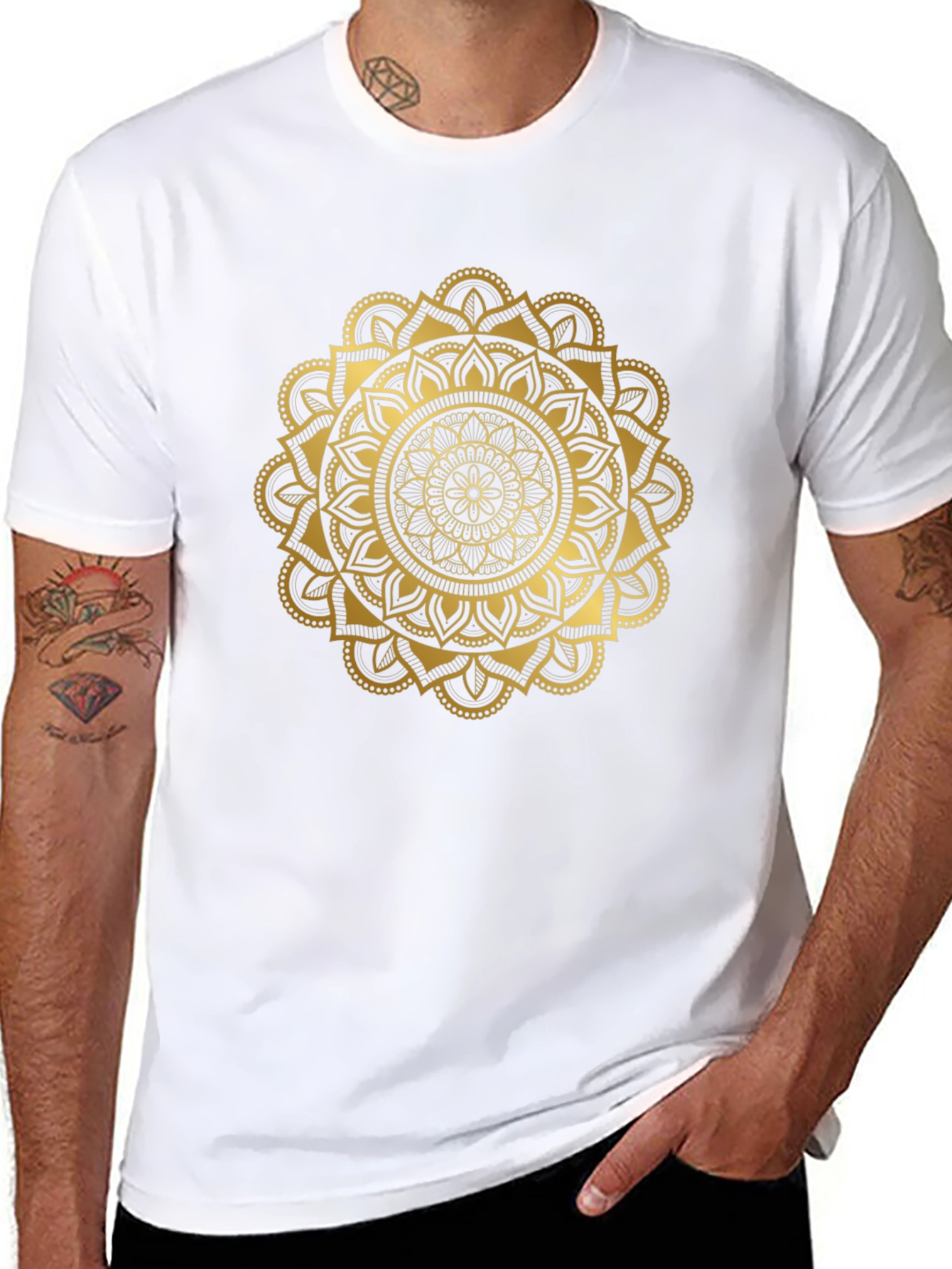 Golden Mandala Graphic Black T-Shirt