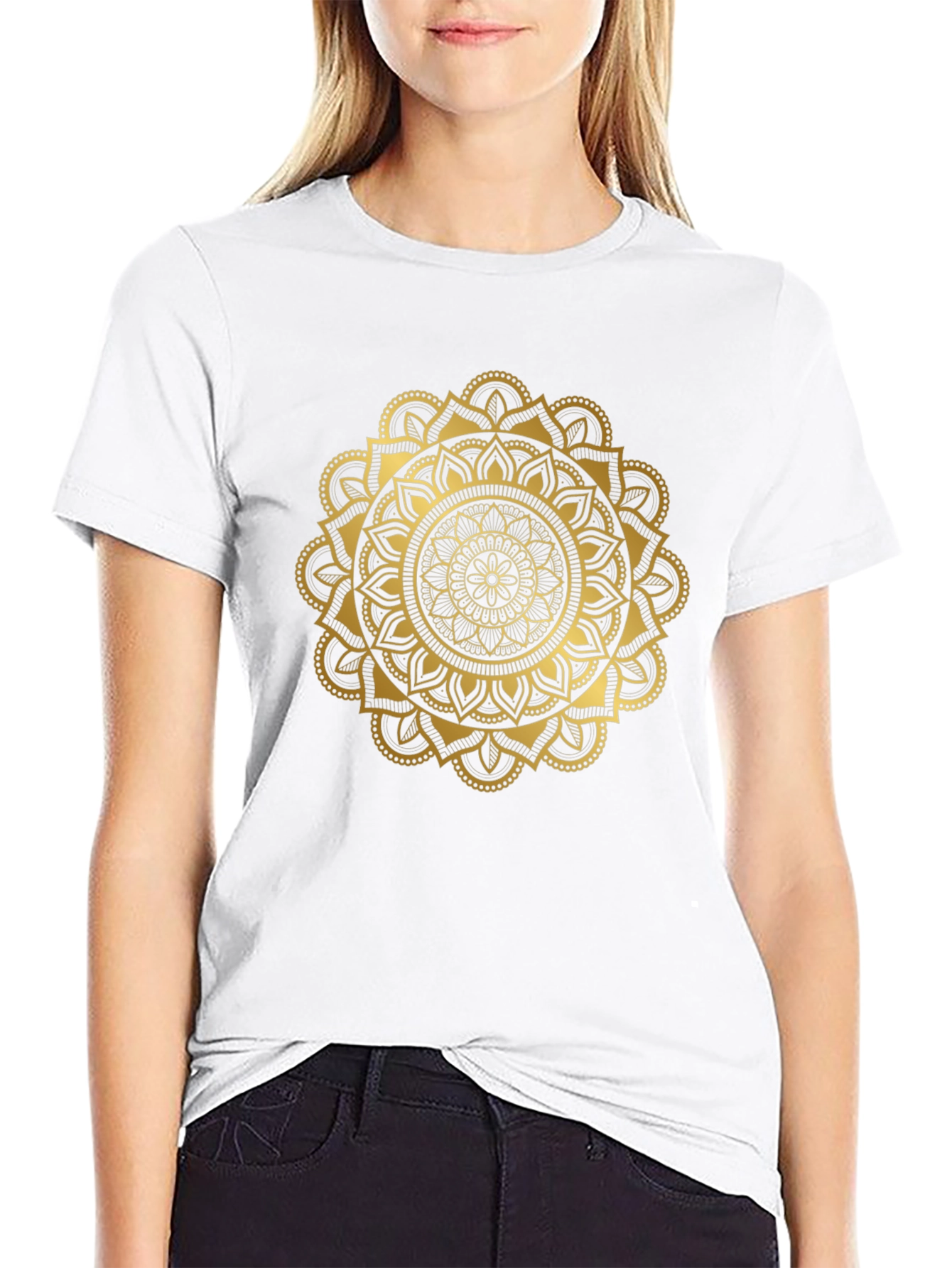 Golden Mandala Graphic Black T-Shirt