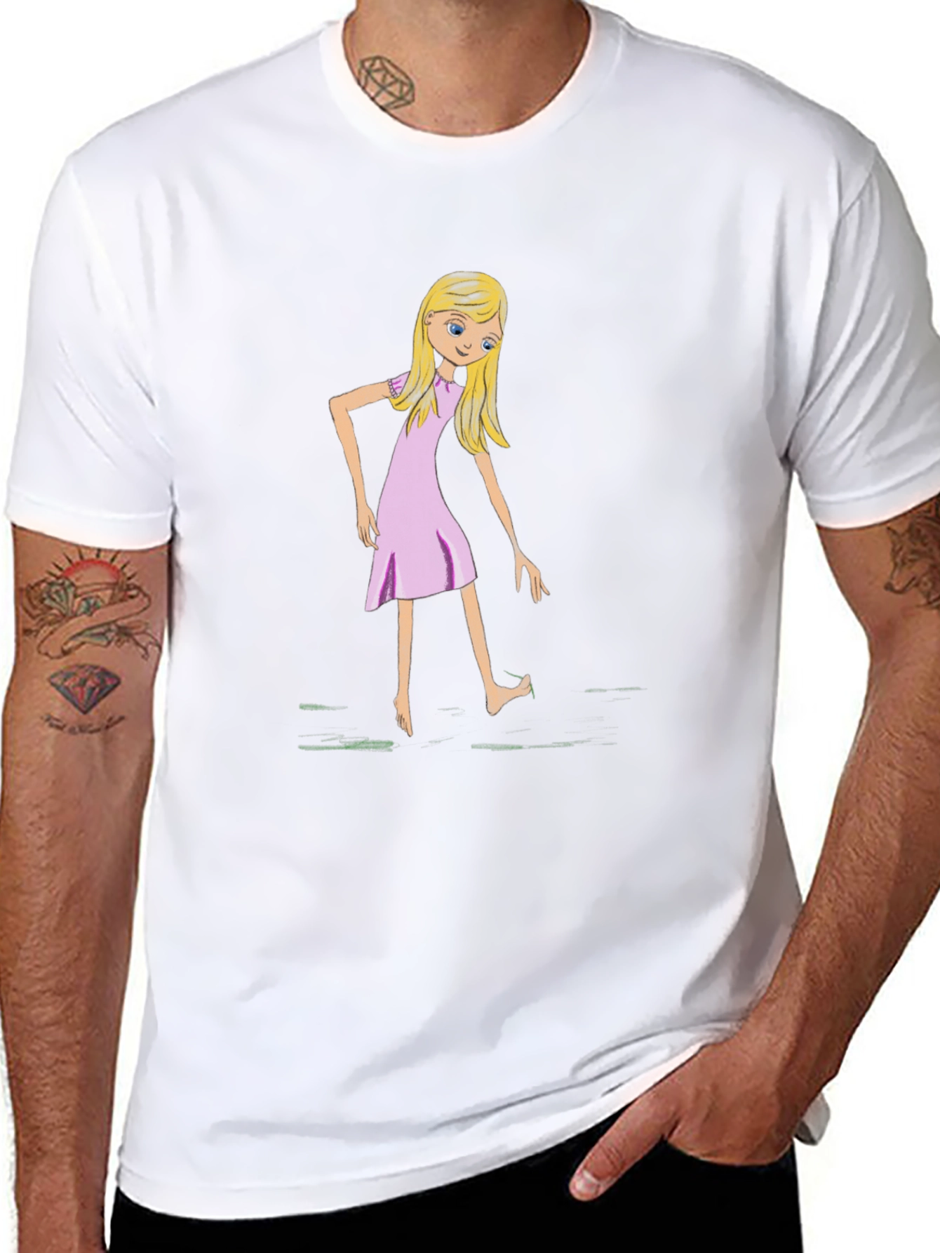 Whimsical Girl Graphic Tee - Black Cotton T-Shirt