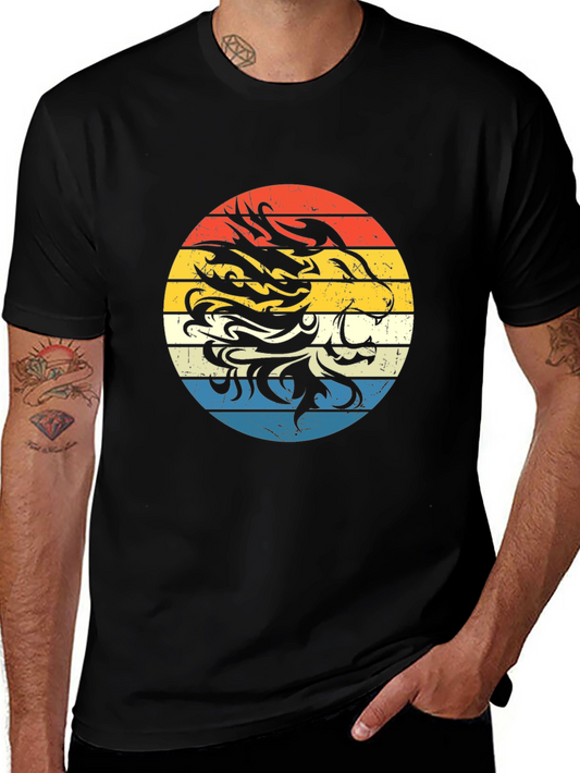 Vintage Lion Graphic Tee - Retro Sunset Black T-Shirt