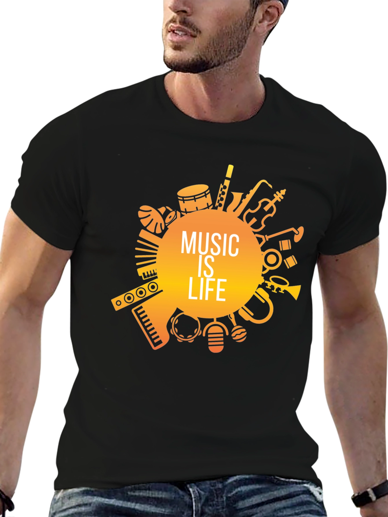 Music is Life Black Graphic Tee