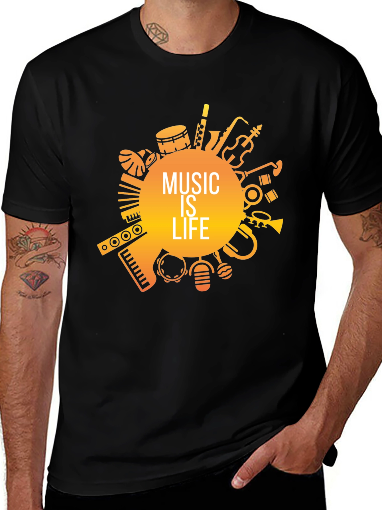 Music is Life Black Graphic Tee