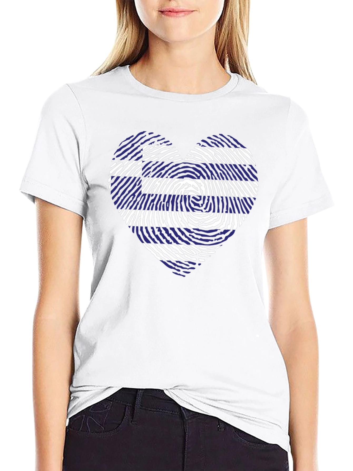 Greece Flag Heart Fingerprint T-Shirt