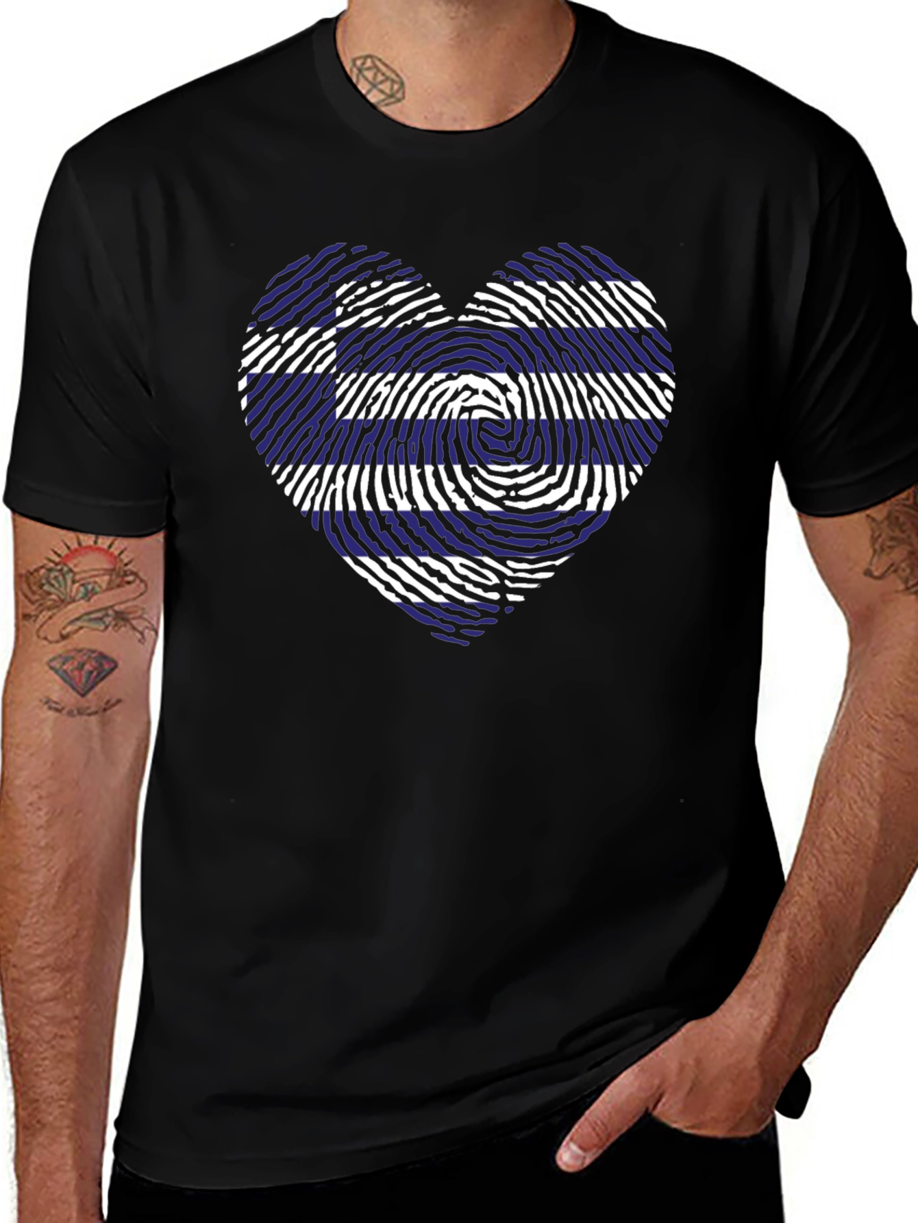 Greece Flag Heart Fingerprint T-Shirt