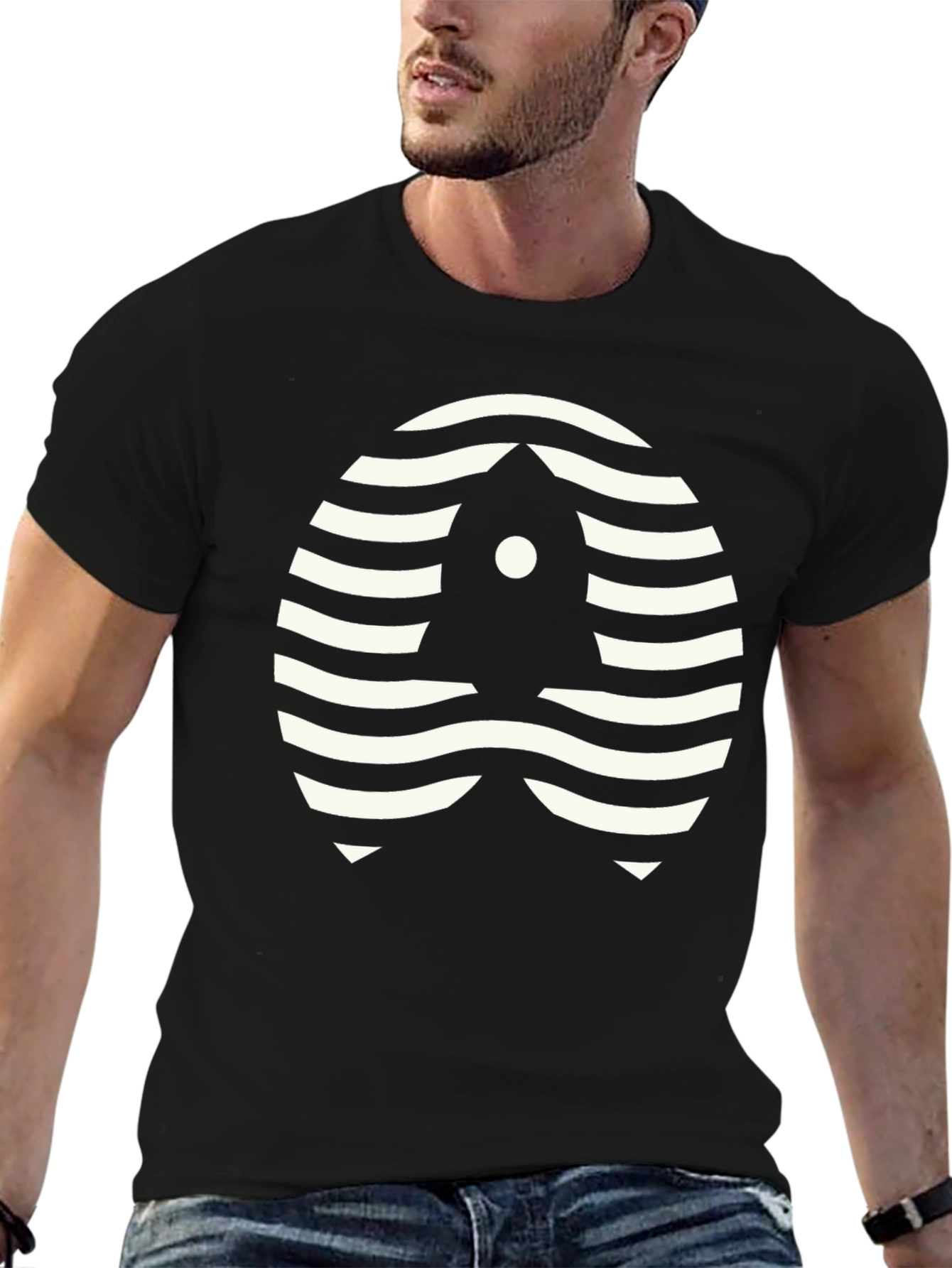 Retro Rocket Waves Graphic Tee - Black
