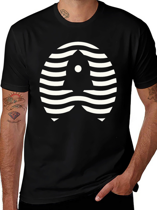 Retro Rocket Waves Graphic Tee - Black