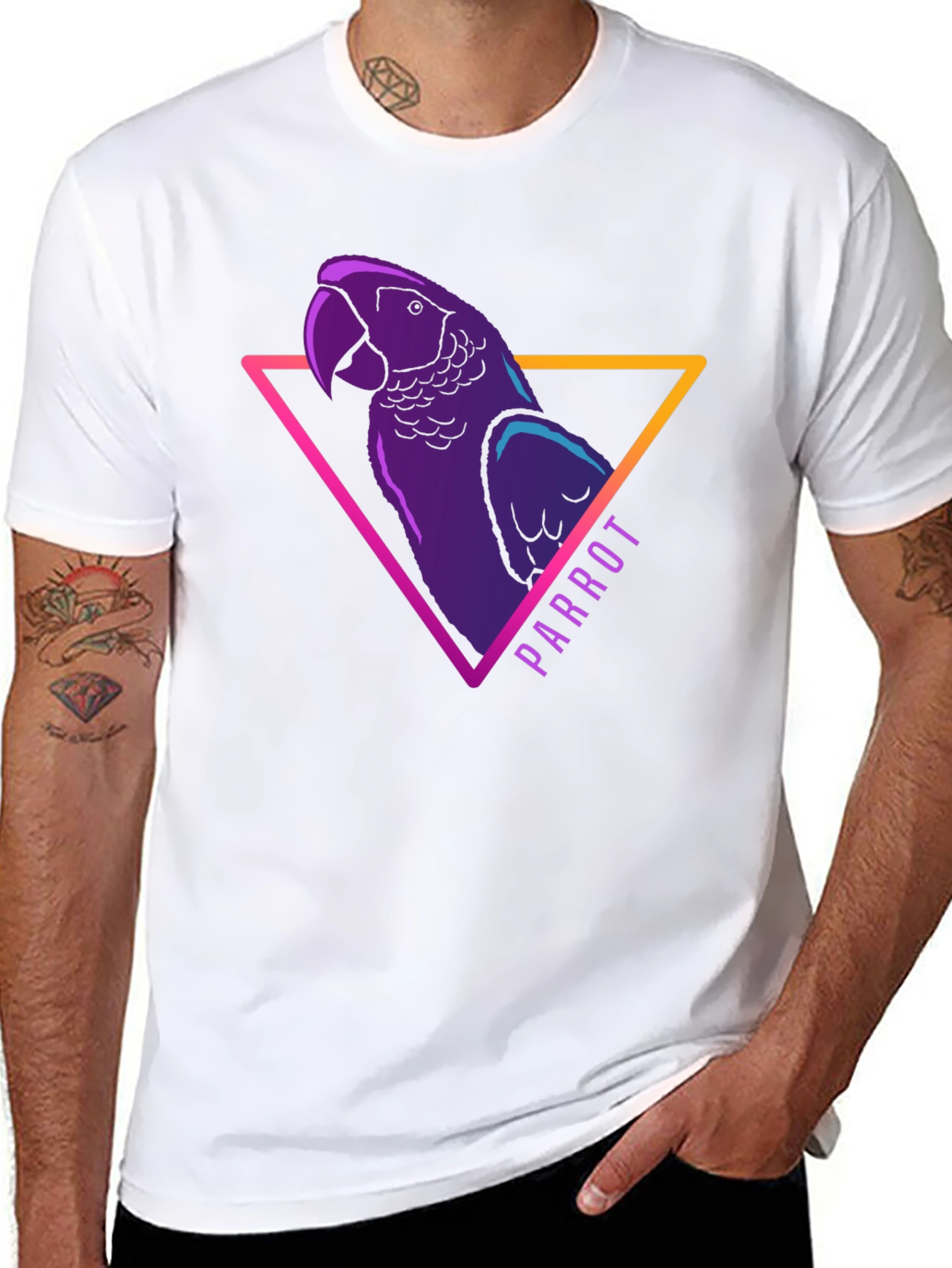 Neon Parrot Graphic Tee - Mens Black T-Shirt