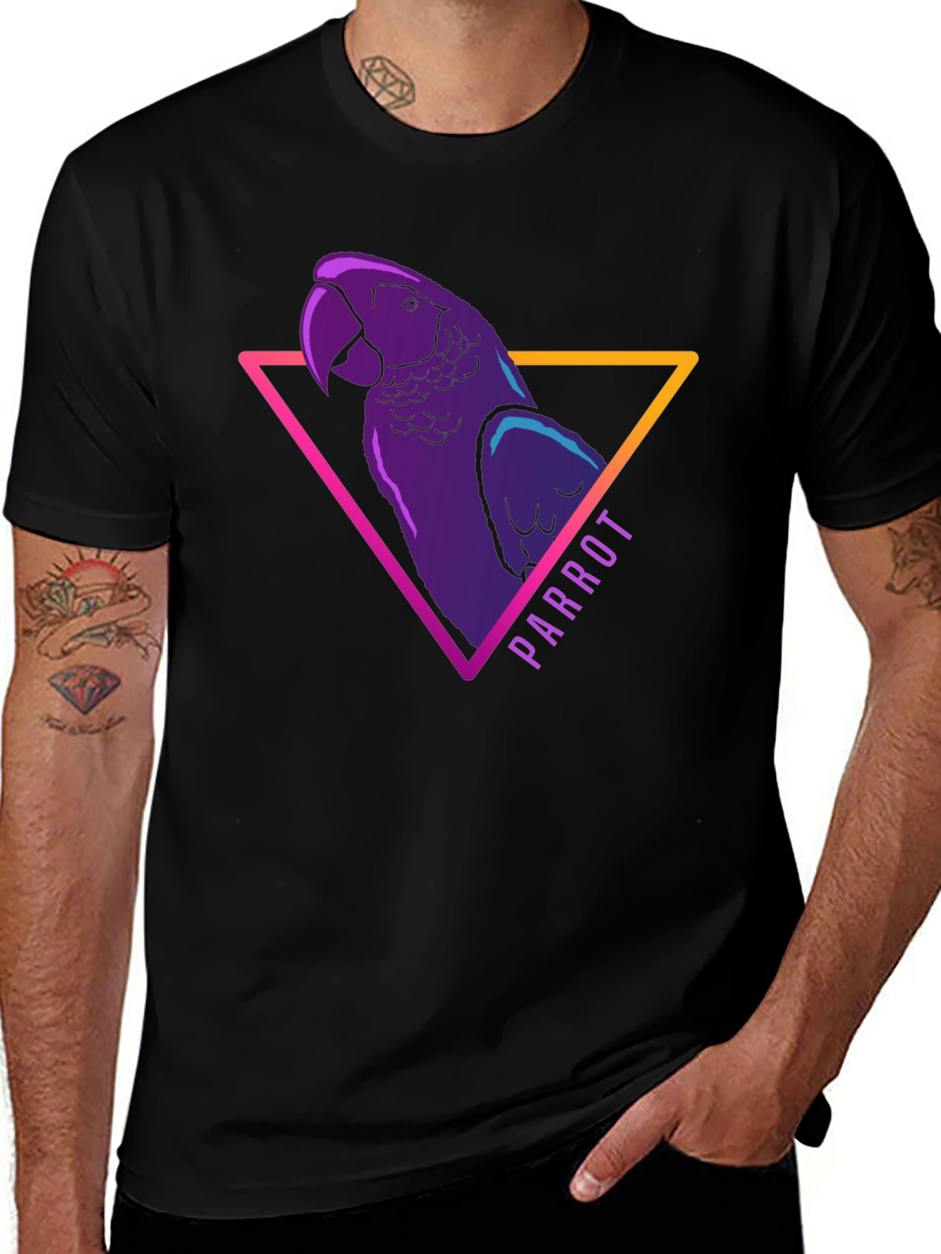 Neon Parrot Graphic Tee - Mens Black T-Shirt