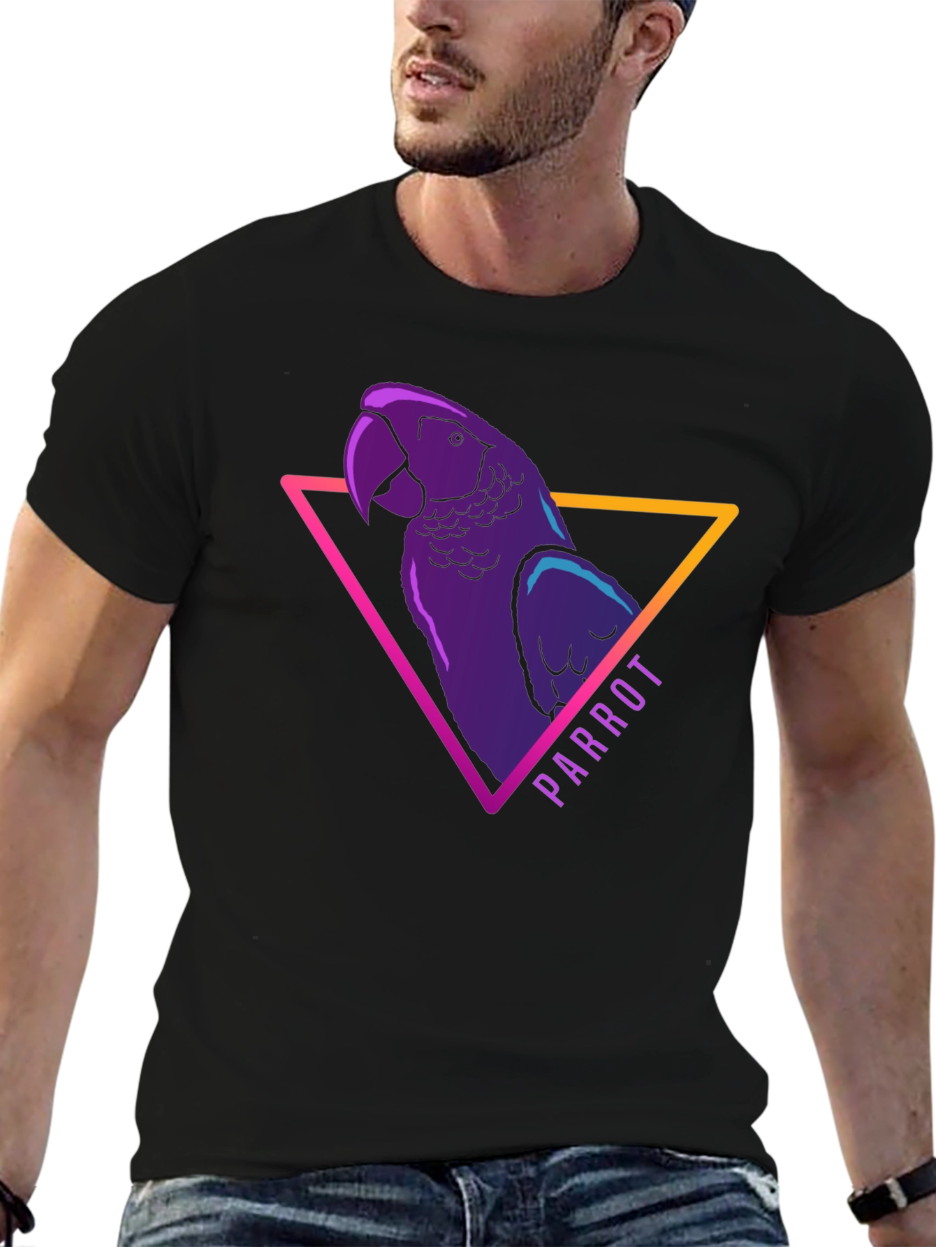 Neon Parrot Graphic Tee - Mens Black T-Shirt
