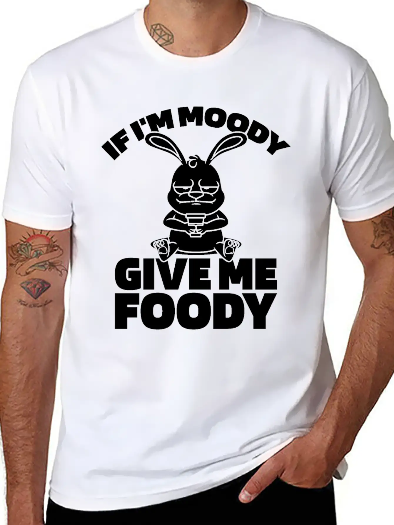 Rabbit Funny If Im Moody Give Me Foody Timeless Short Sleeve Tee – Comfy And Minimalist Design