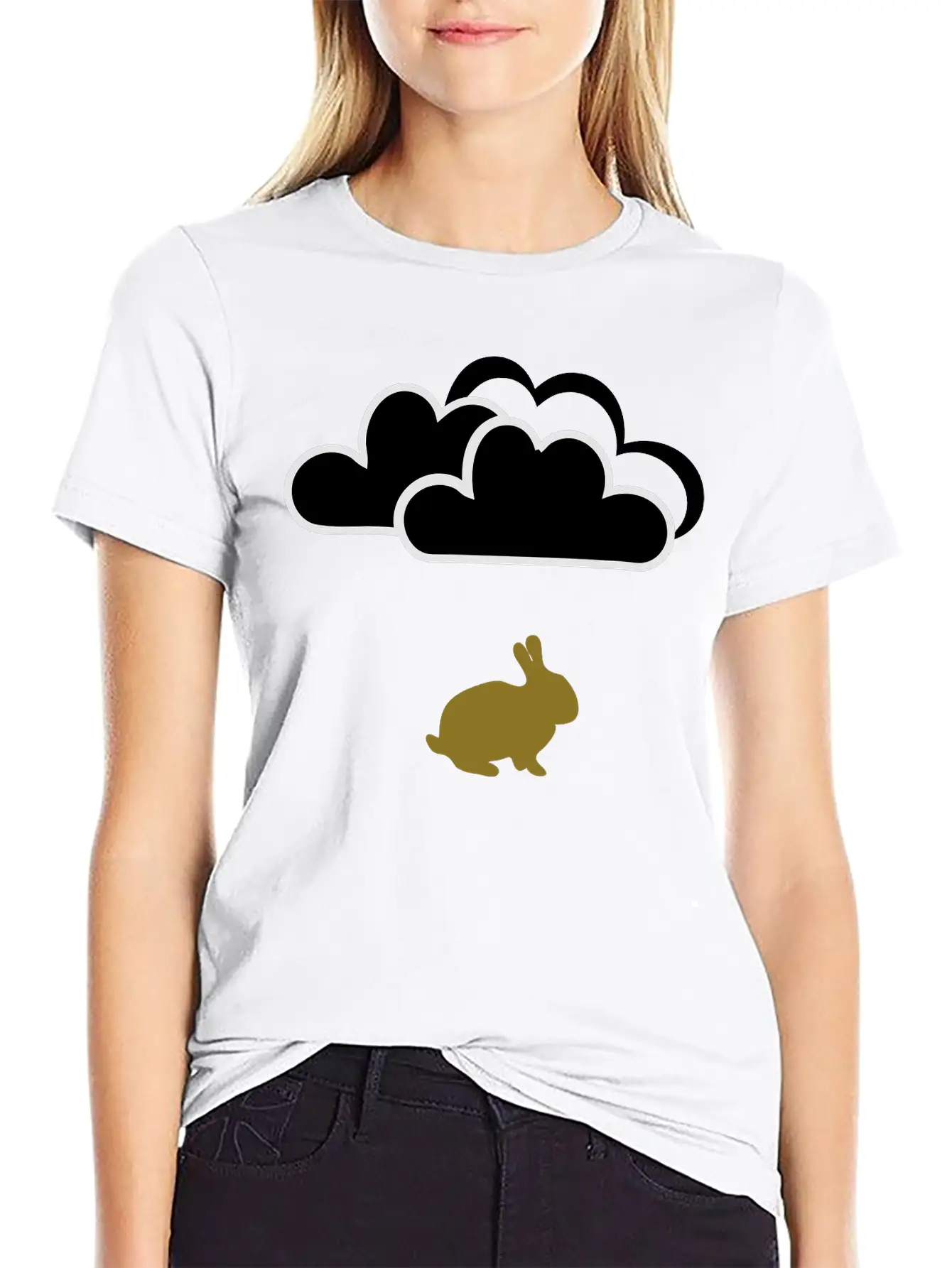 Rabbit Under Clouds Unisex Short Sleeve Soft Cotton T-Shirt – Casual Everyday Wear