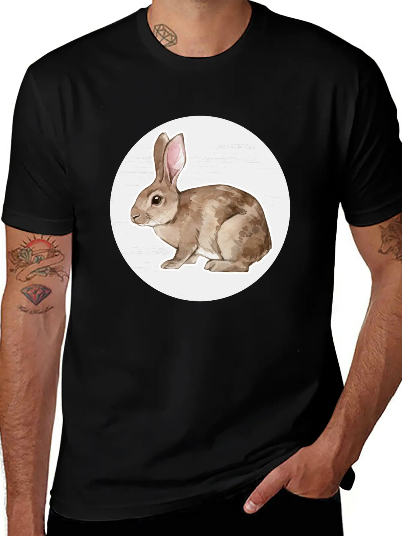 Rabbit Watercolor Drawing Stylish Everyday T-Shirt – Unisex Basic Cotton Tee