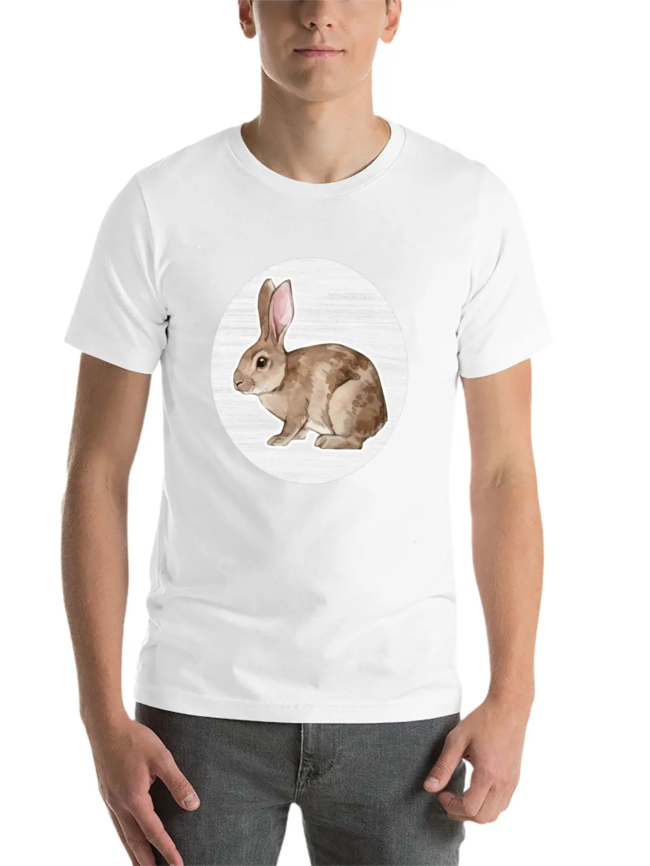Rabbit Watercolor Drawing Stylish Everyday T-Shirt – Unisex Basic Cotton Tee
