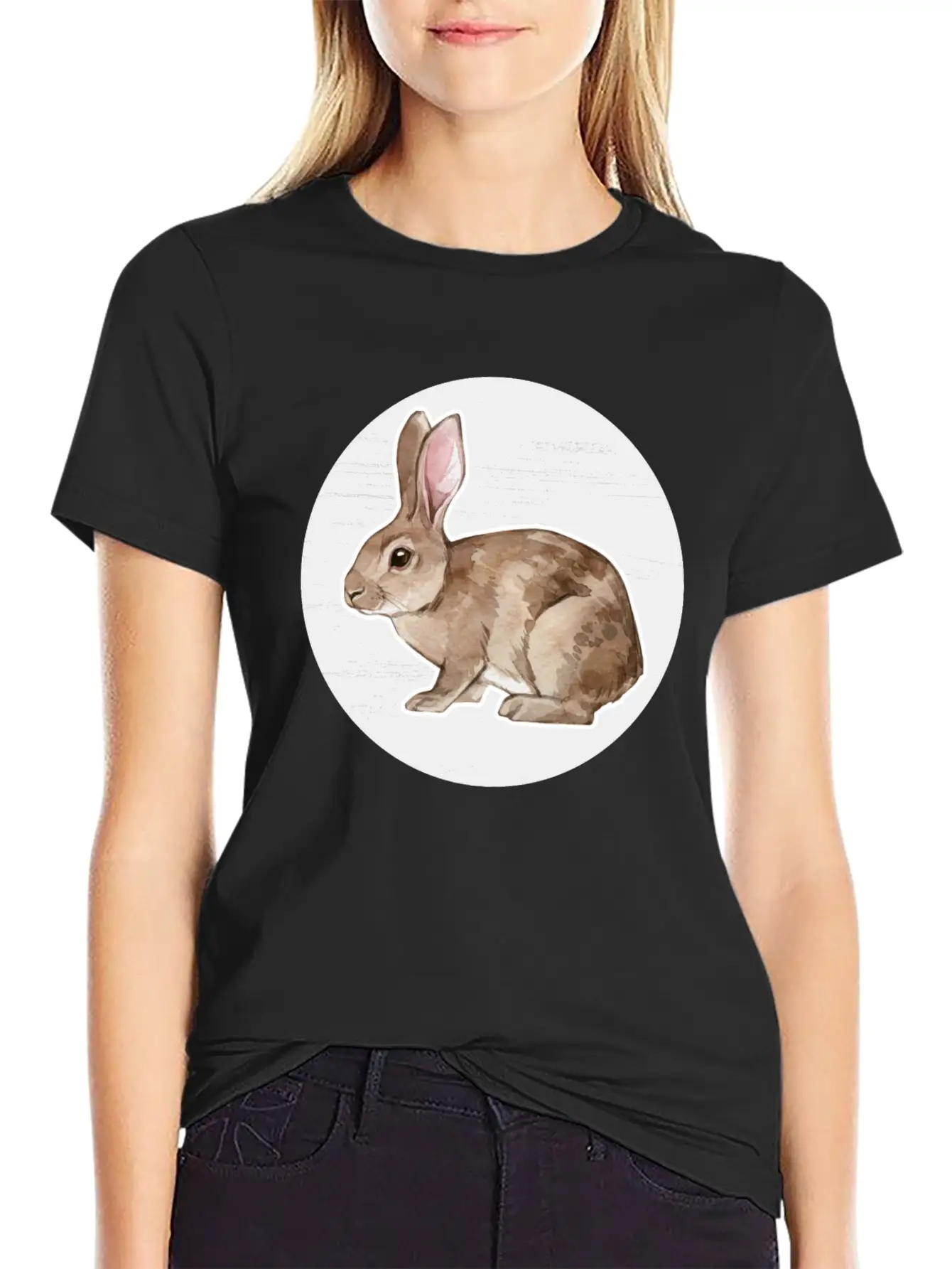 Rabbit Watercolor Drawing Stylish Everyday T-Shirt – Unisex Basic Cotton Tee