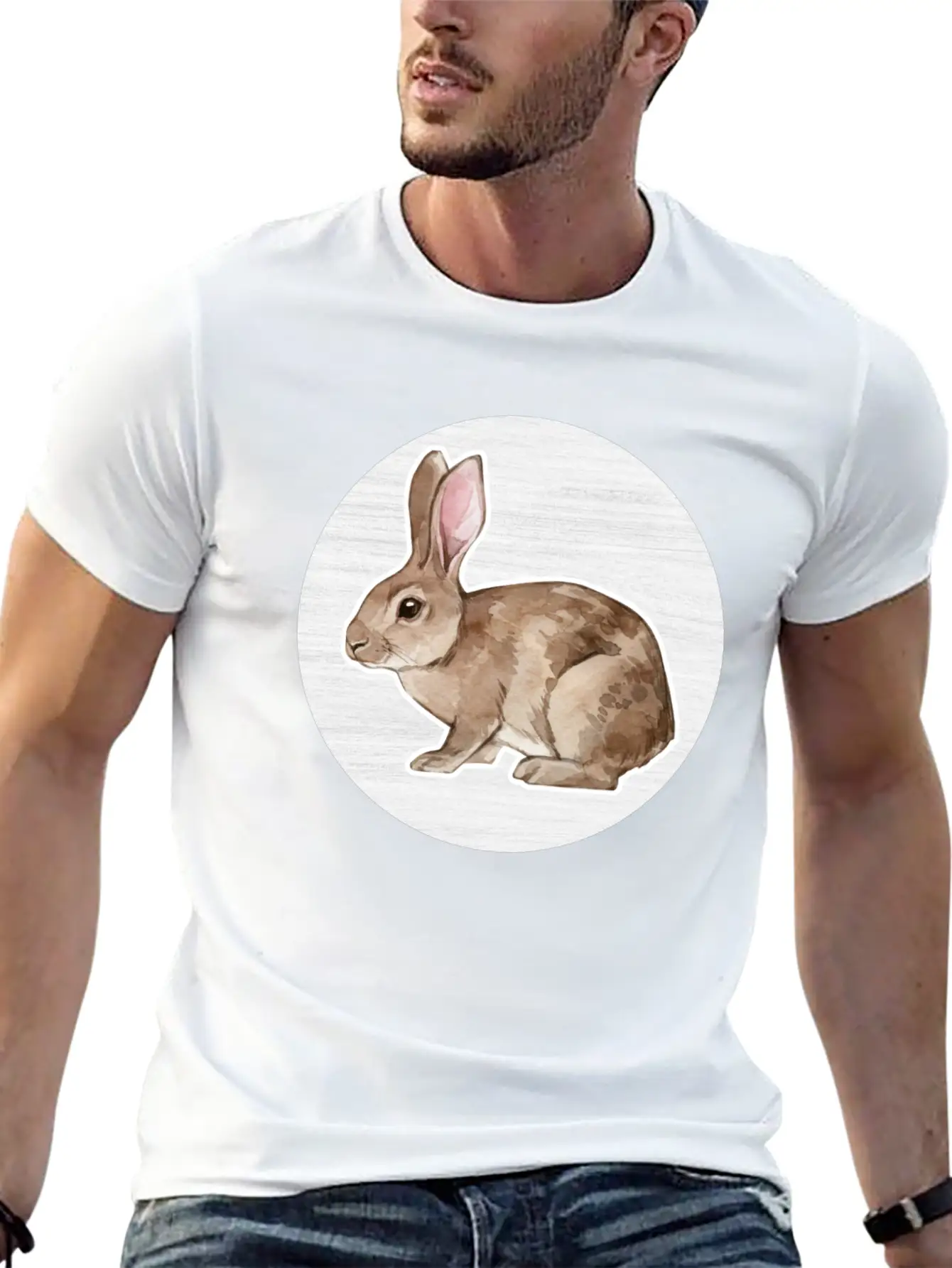 Rabbit Watercolor Drawing Stylish Everyday T-Shirt – Unisex Basic Cotton Tee