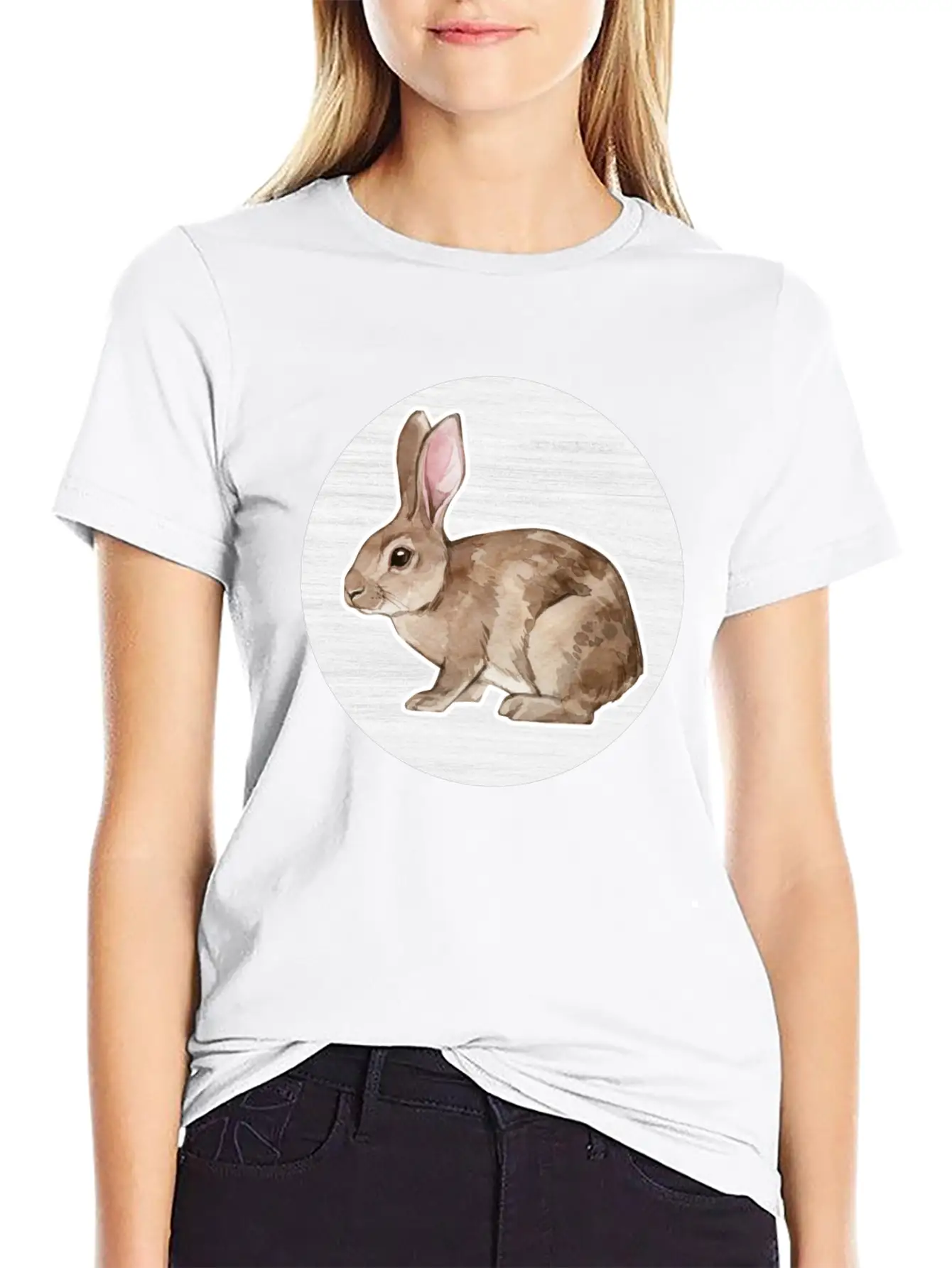 Rabbit Watercolor Drawing Stylish Everyday T-Shirt – Unisex Basic Cotton Tee
