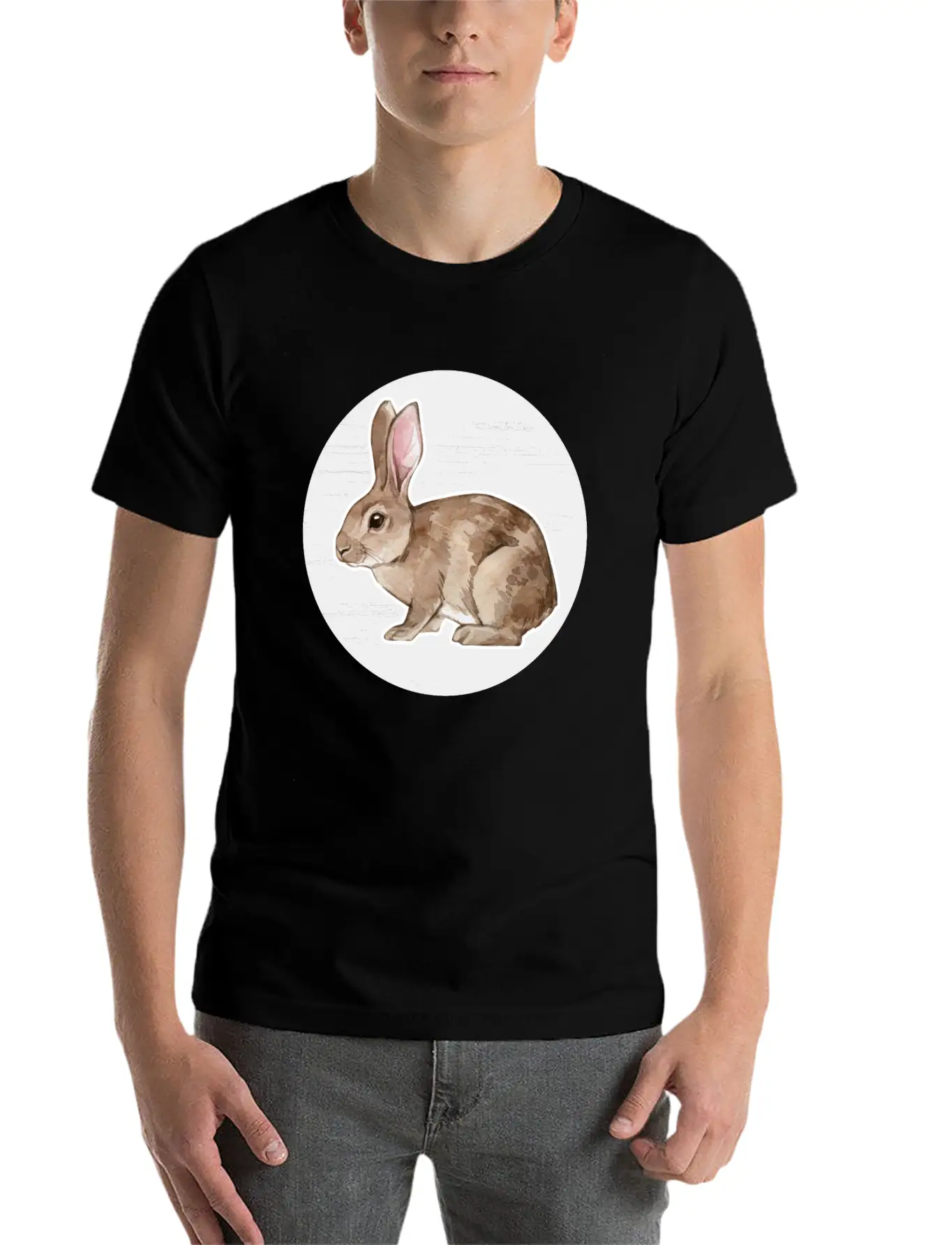 Rabbit Watercolor Drawing Stylish Everyday T-Shirt – Unisex Basic Cotton Tee