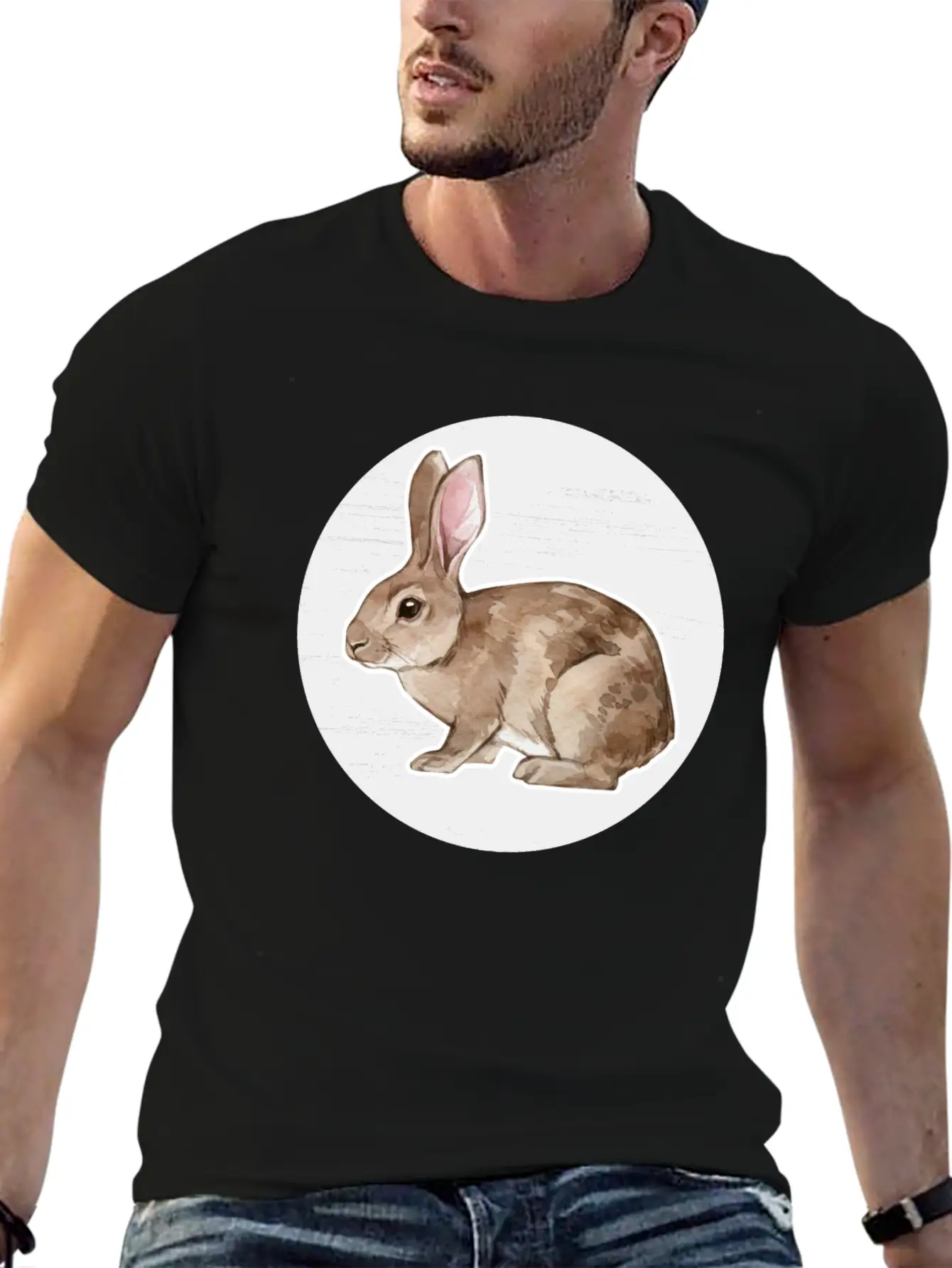 Rabbit Watercolor Drawing Stylish Everyday T-Shirt – Unisex Basic Cotton Tee