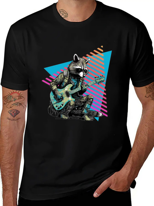 Raccoon Playing Guitar 80s 90s Basic Graphic T-Shirt – Daily Comfort In Soft Cotton