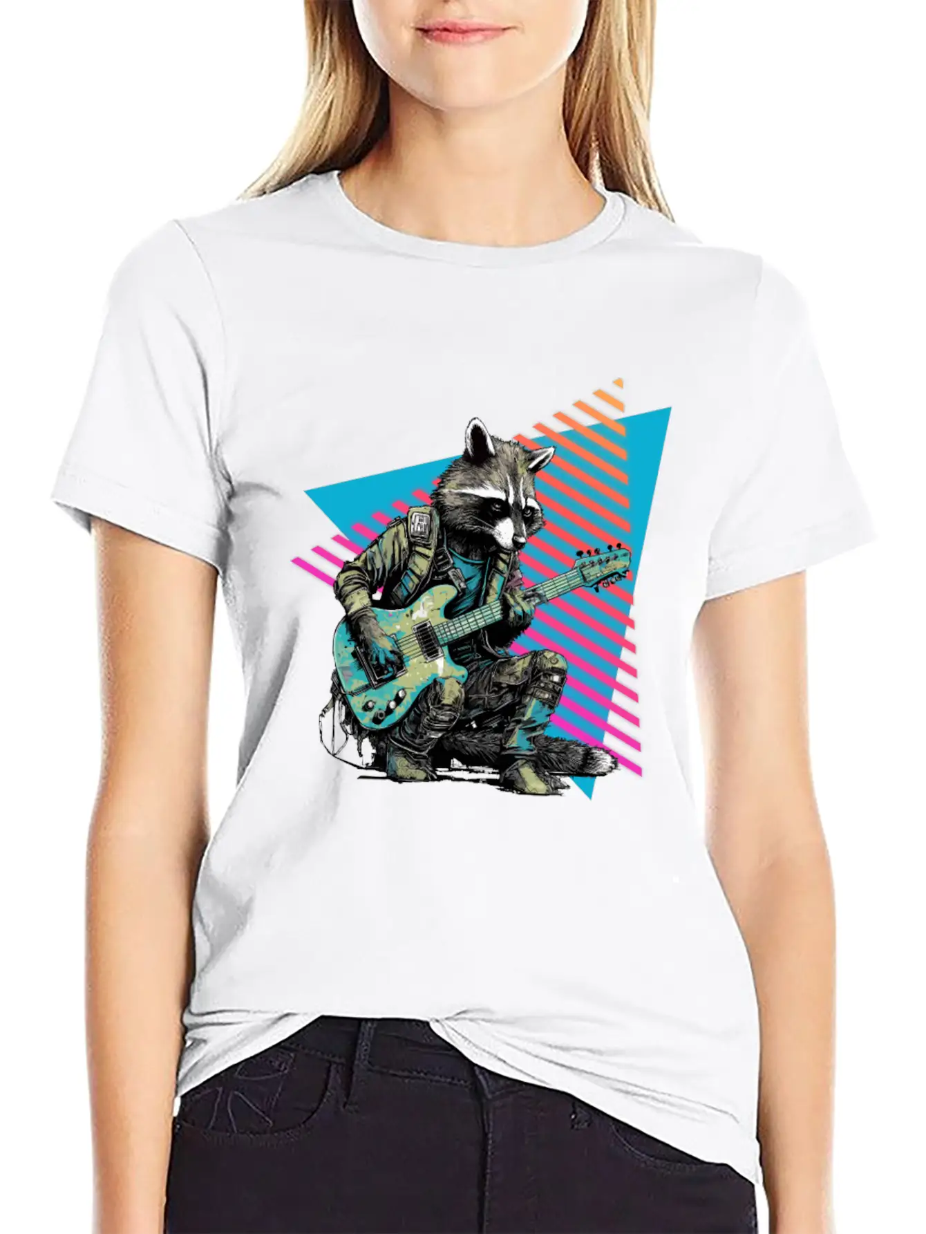 Raccoon Playing Guitar 80s 90s Basic Graphic T-Shirt – Daily Comfort In Soft Cotton