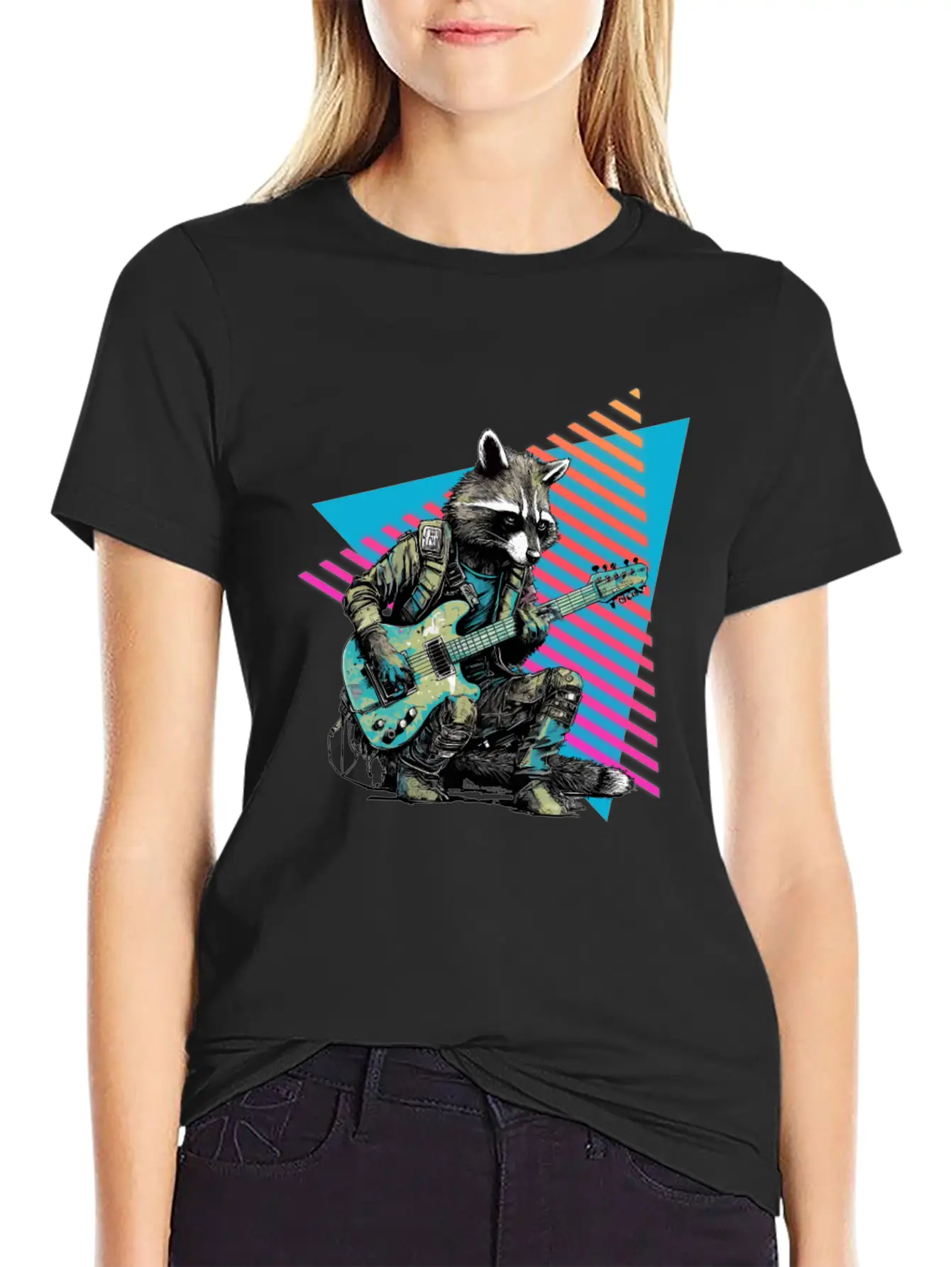 Raccoon Playing Guitar 80s 90s Basic Graphic T-Shirt – Daily Comfort In Soft Cotton