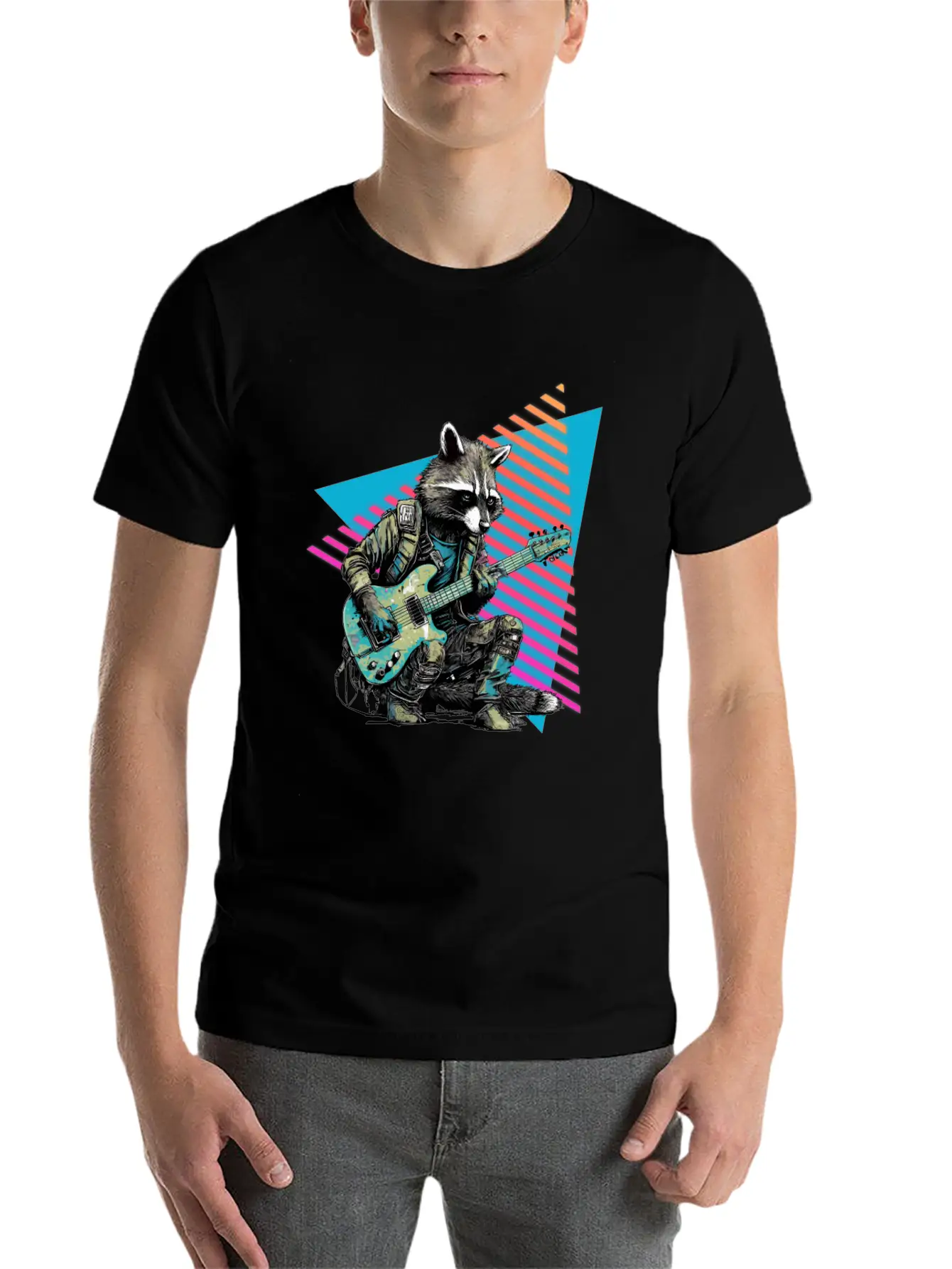 Raccoon Playing Guitar 80s 90s Basic Graphic T-Shirt – Daily Comfort In Soft Cotton